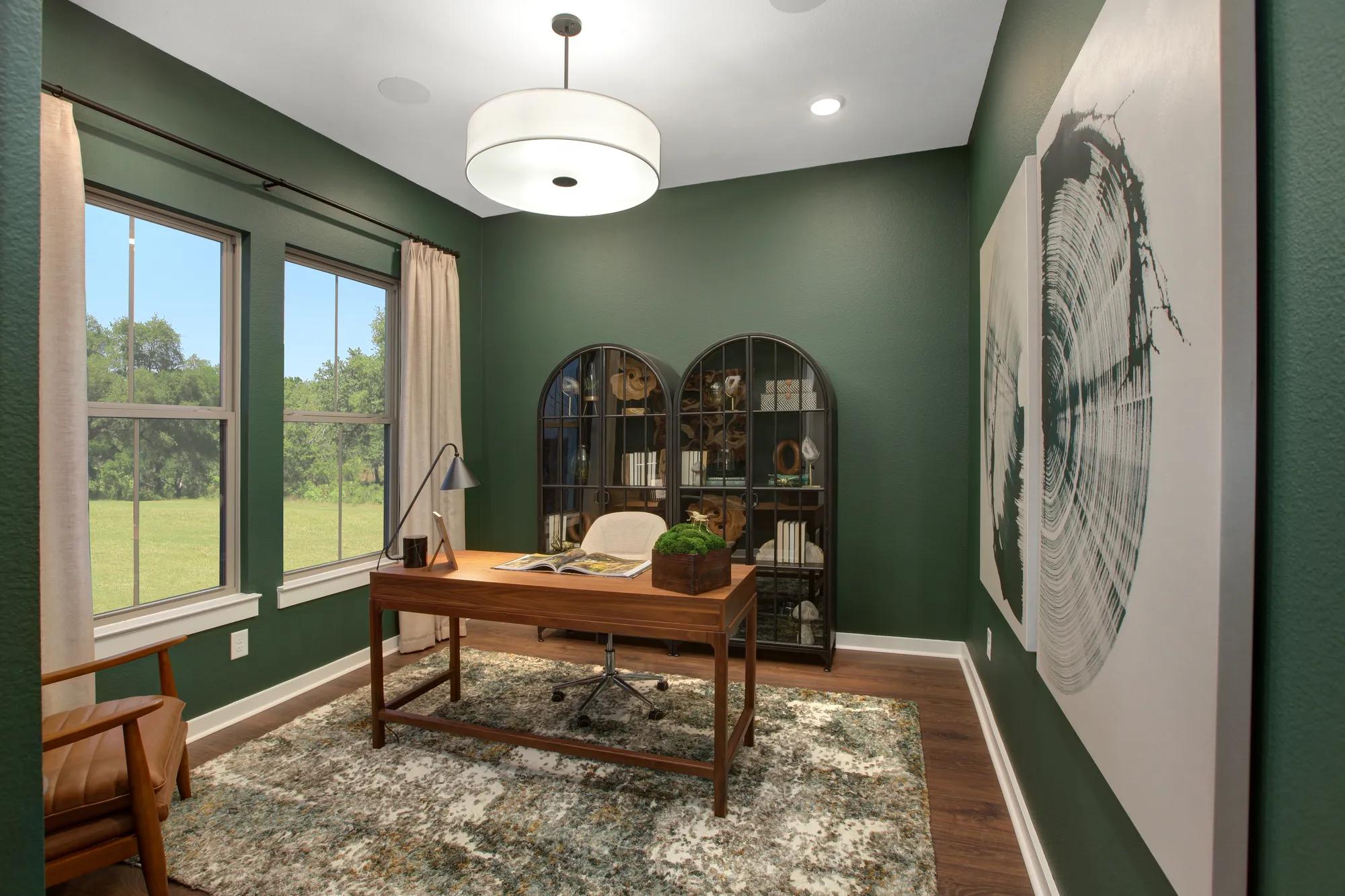 custom home office with green walls