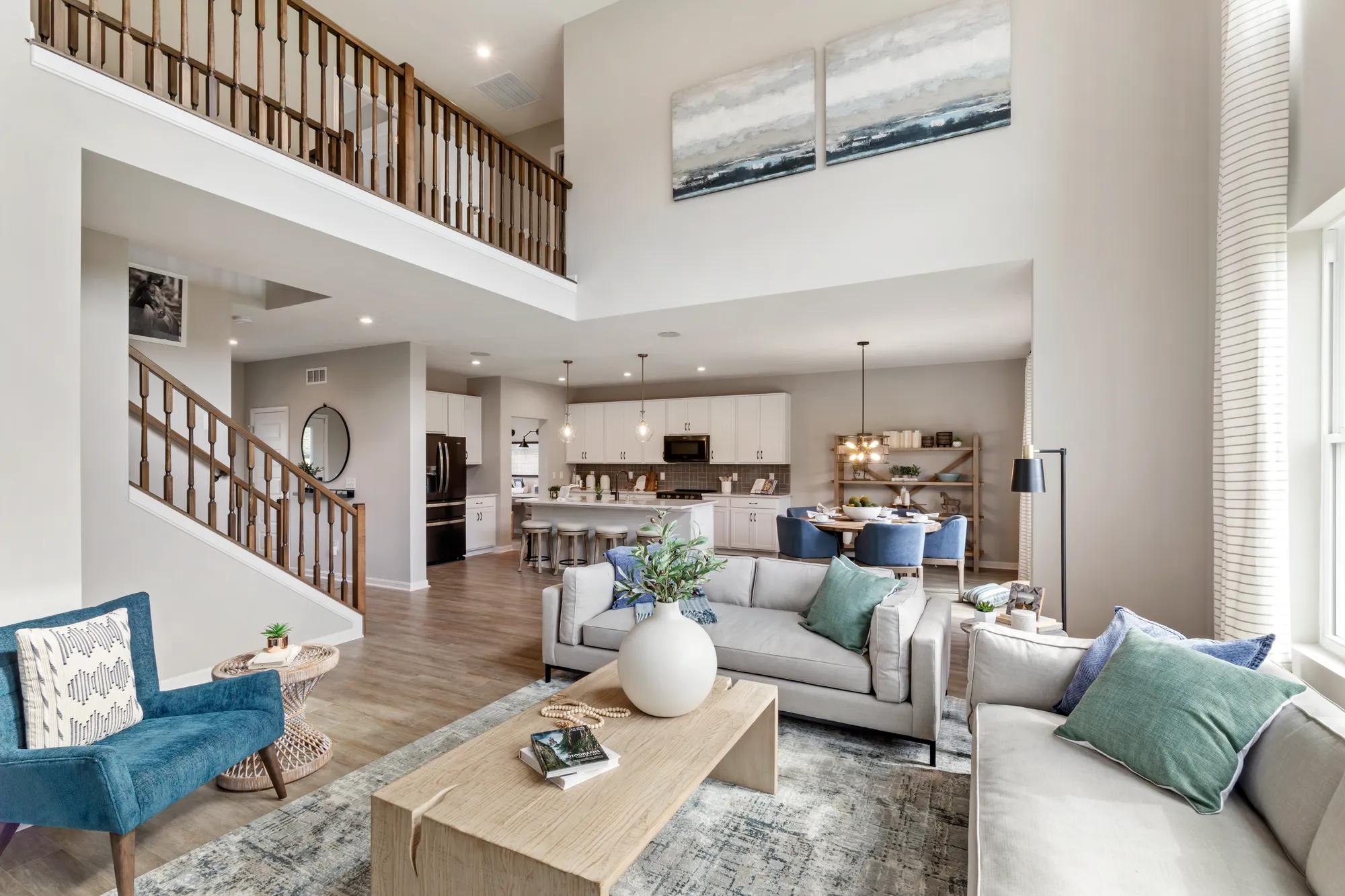 two-story family room with stairs