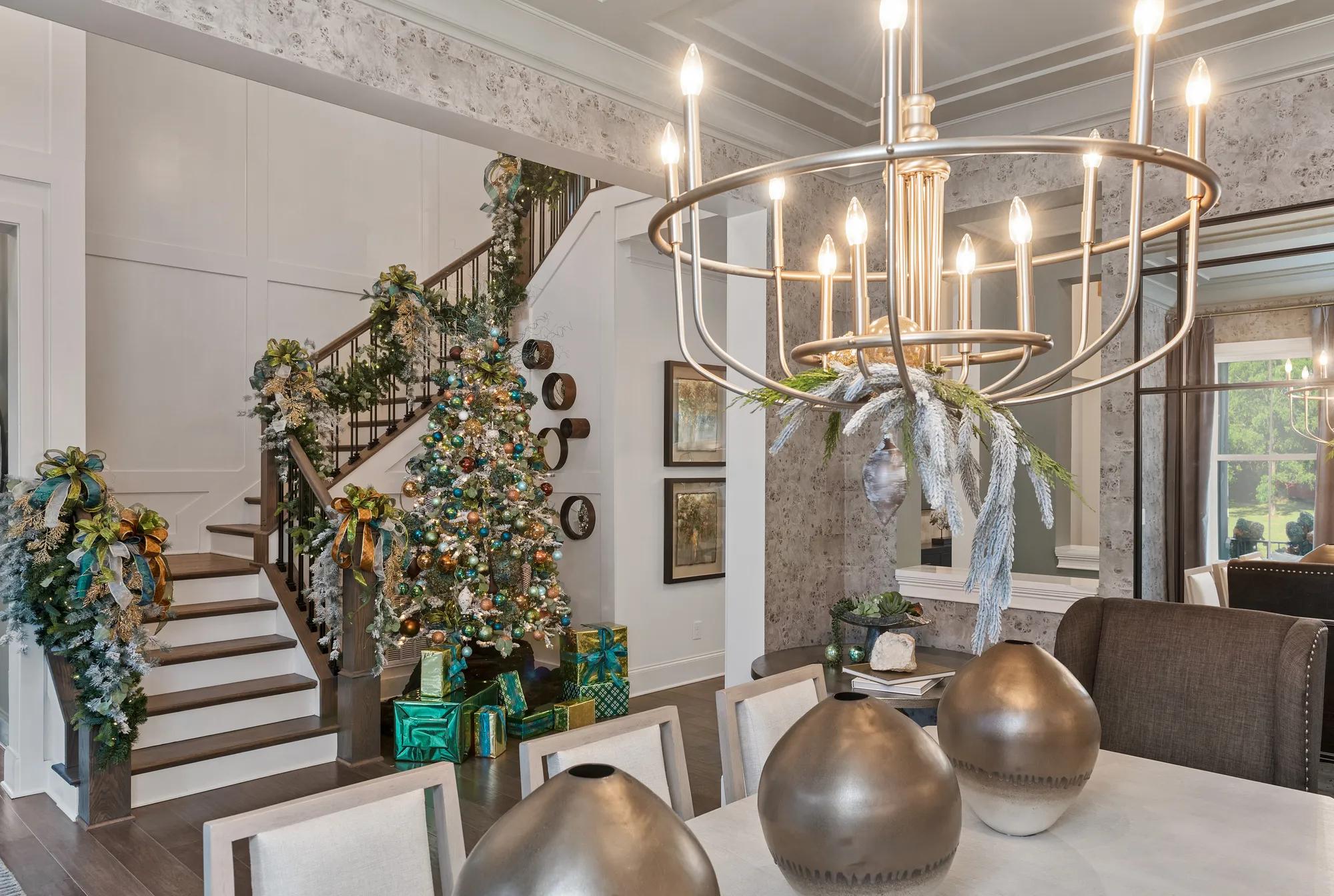 dining area decorated for the holidays