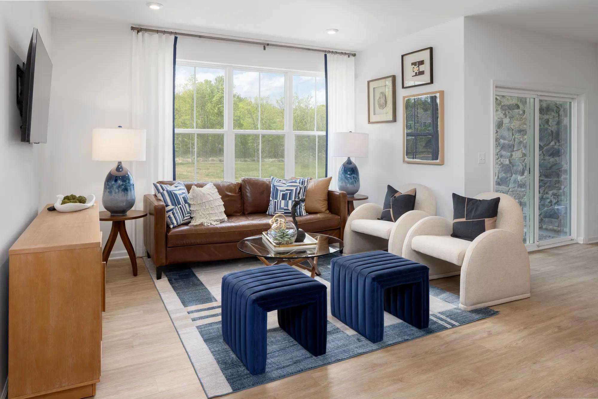 custom family room with sliding door