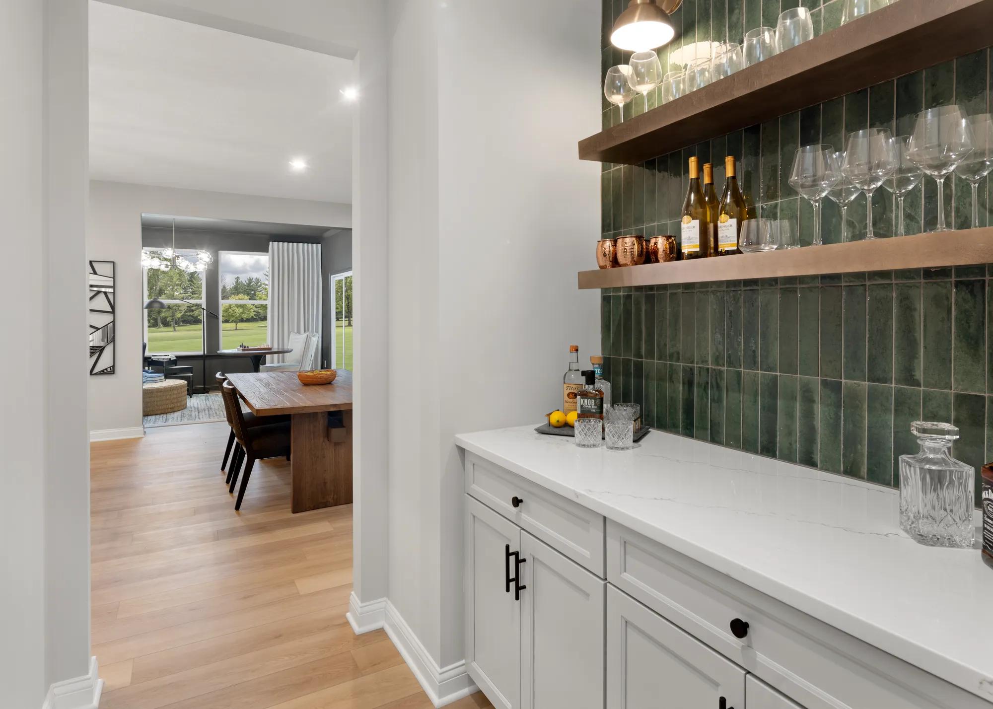 new home butler's pantry with floating shelves