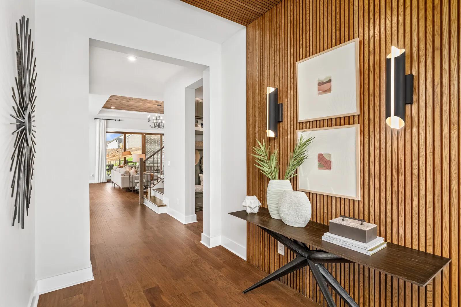 foyer with wood accent wall