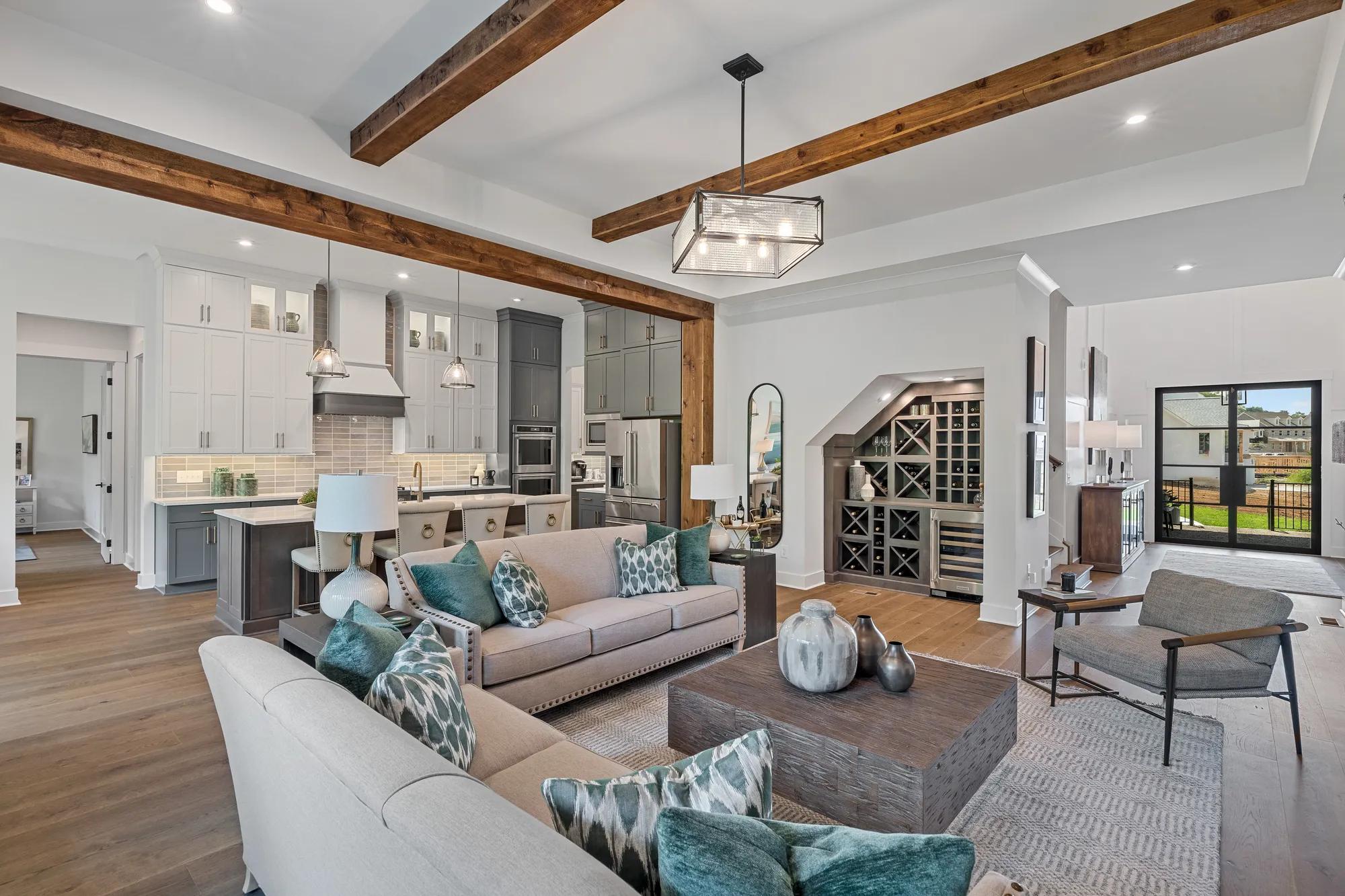 family room with wine bar