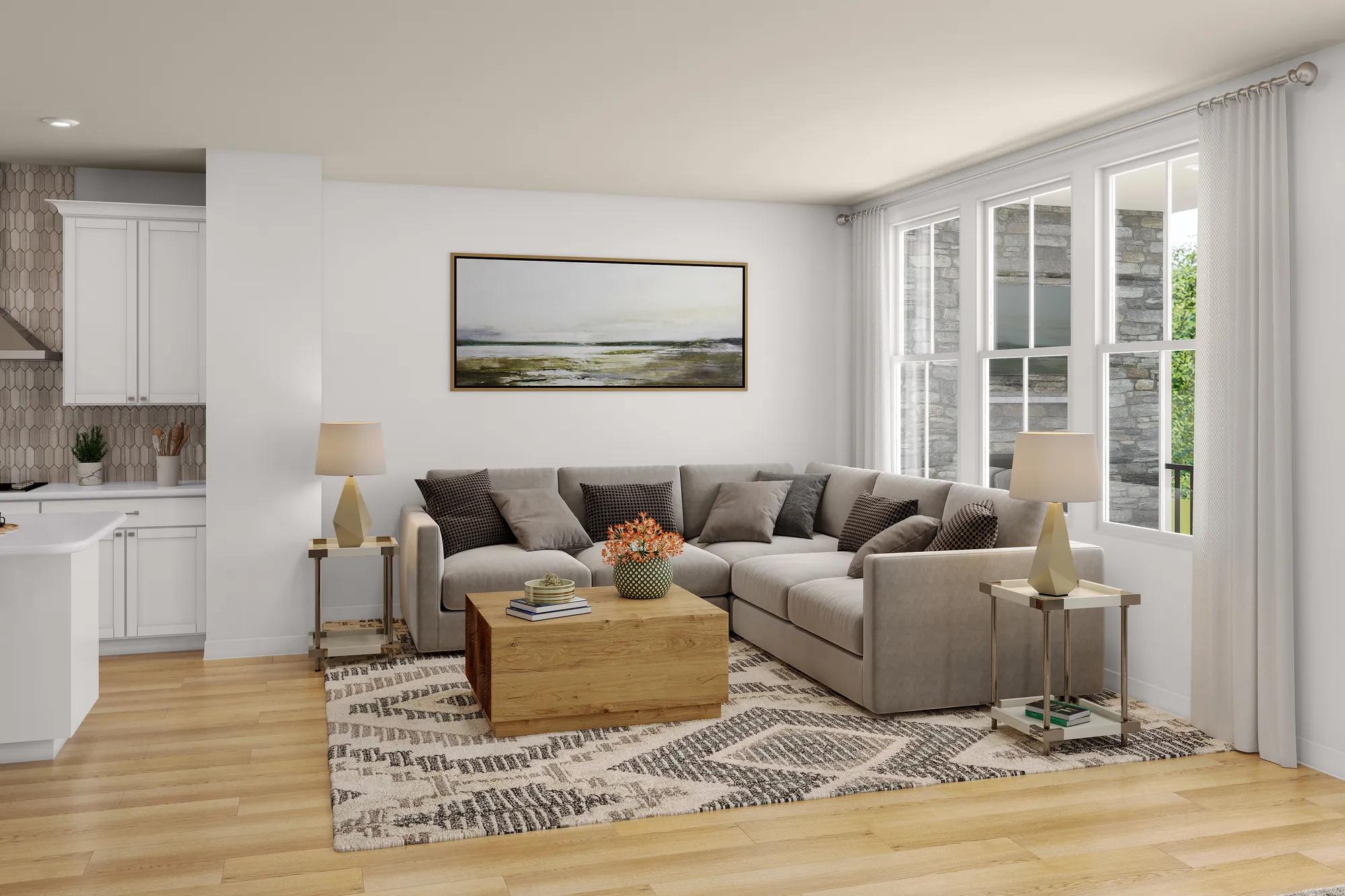 New townhome family room with hardwood floors