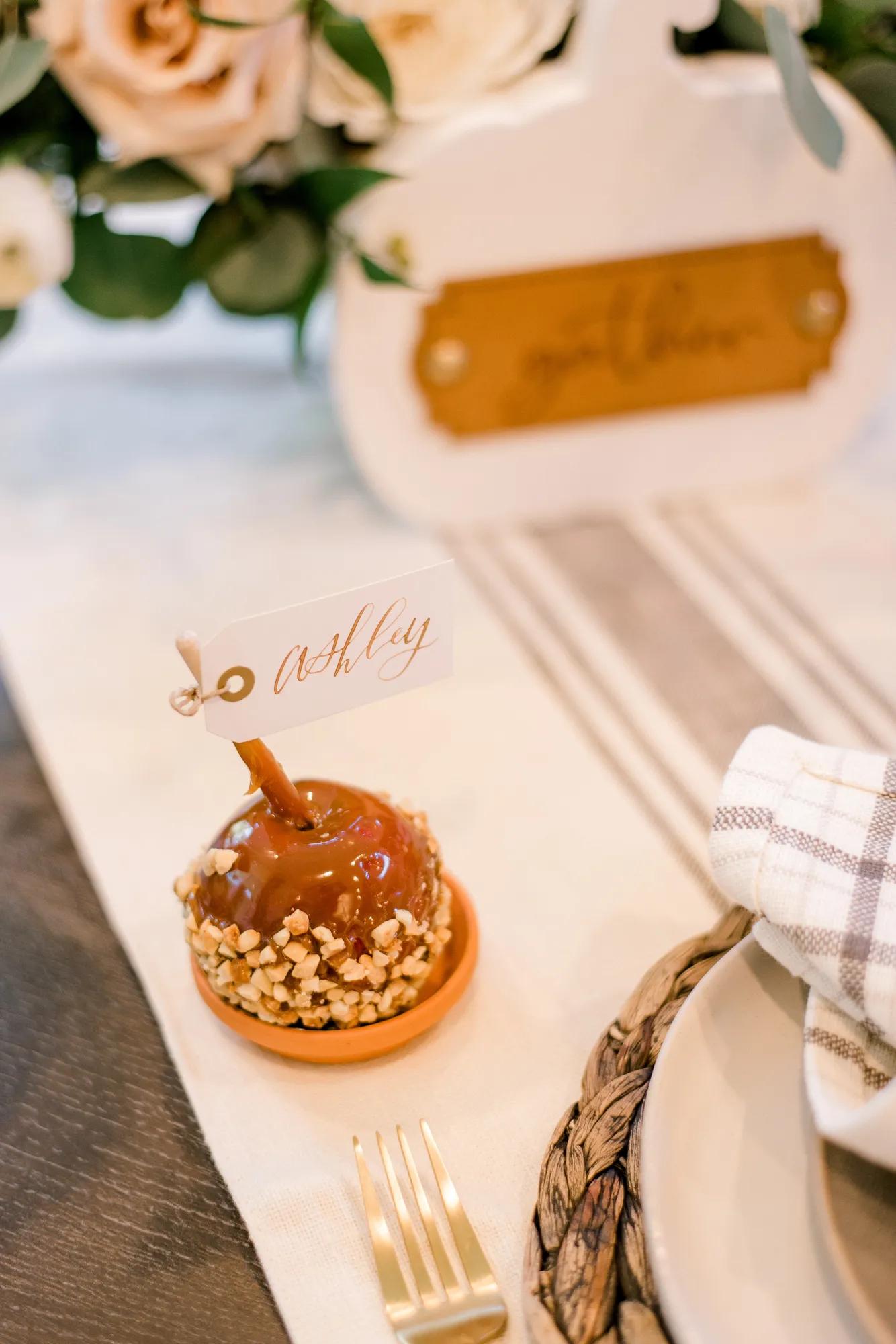 Delicious candy apple in a beautiful fall table display