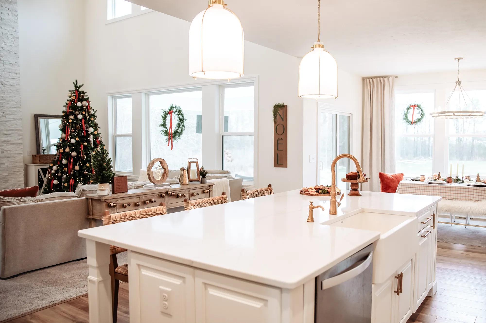 A festive holiday display inside a custom home