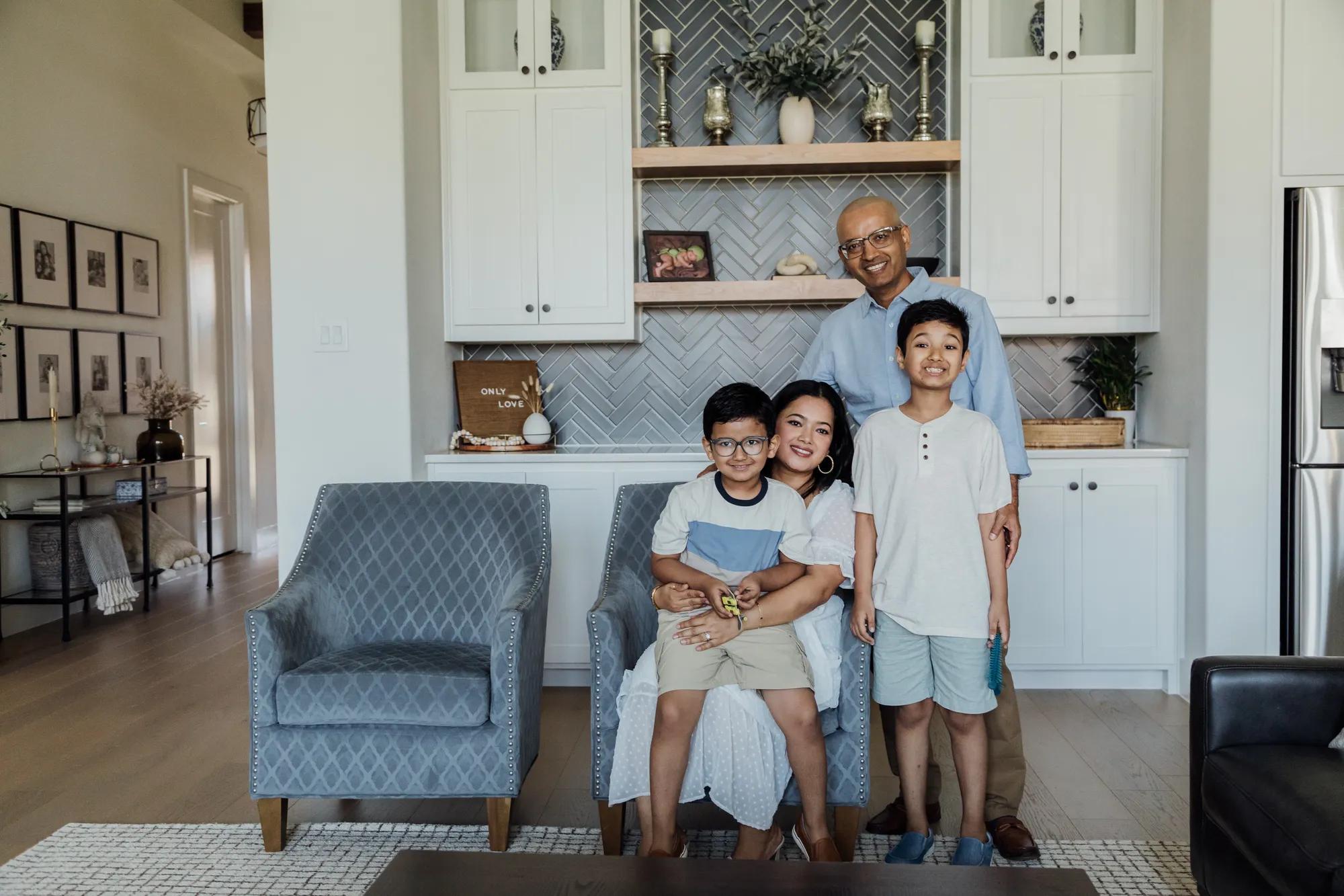 the Thapa family enjoys spending time inside of custom Drees home