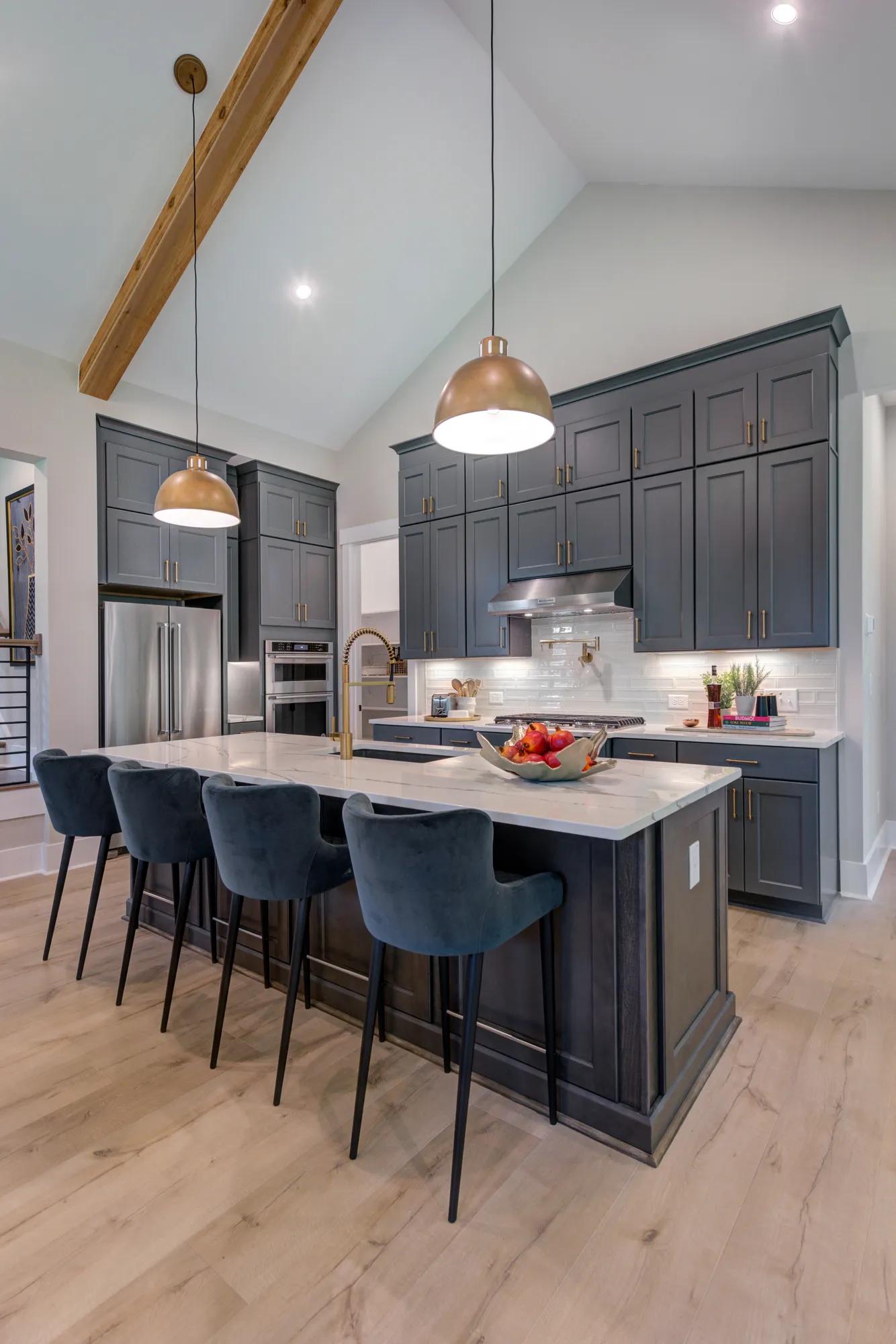 new construction home kitchen with gold hardware