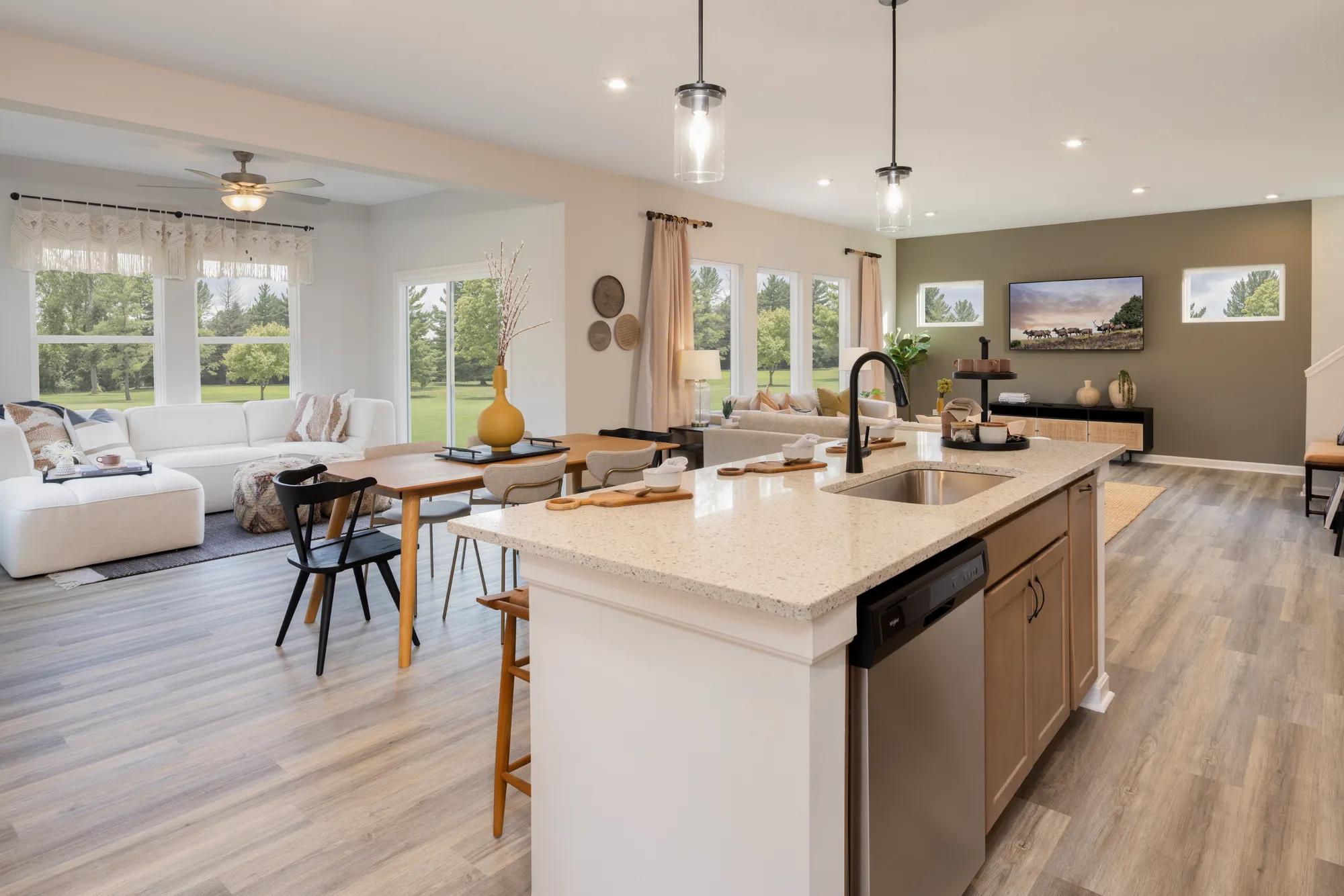 new home kitchen overlooking dining room