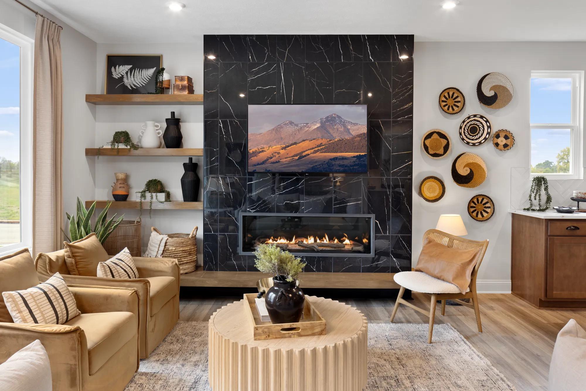 family room with contemporary fireplace