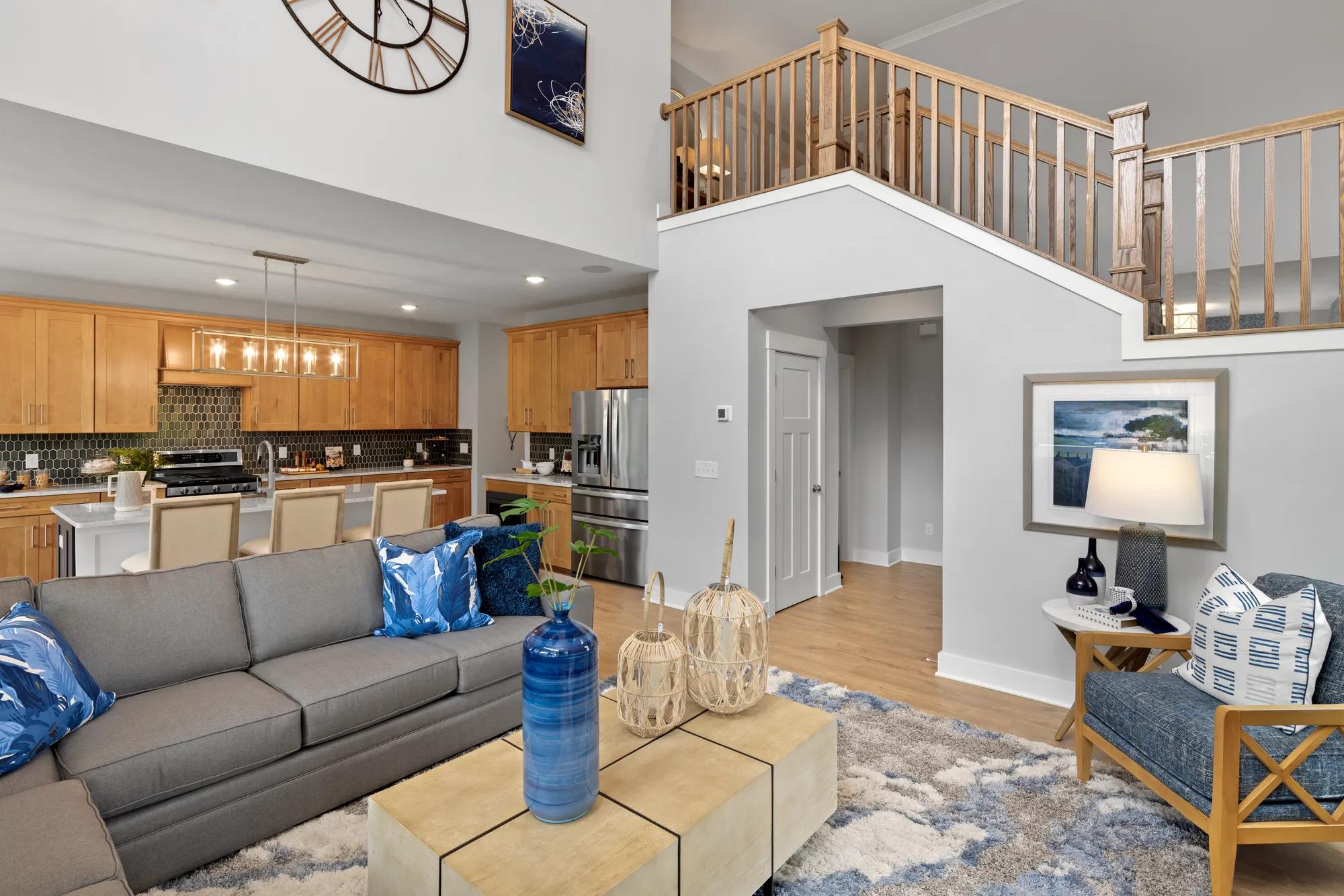 new family room with staircase
