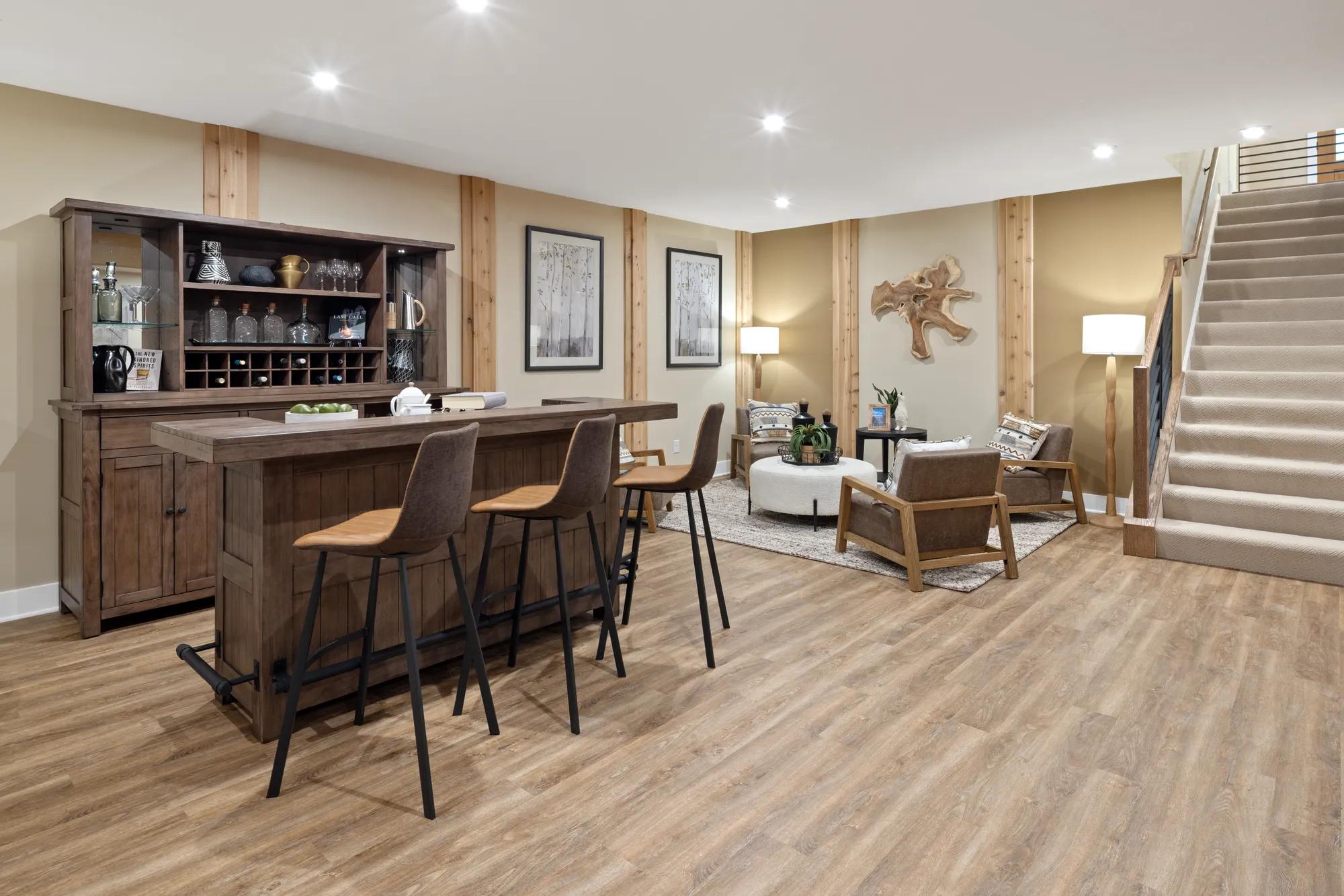 New construction home finished basement with bar