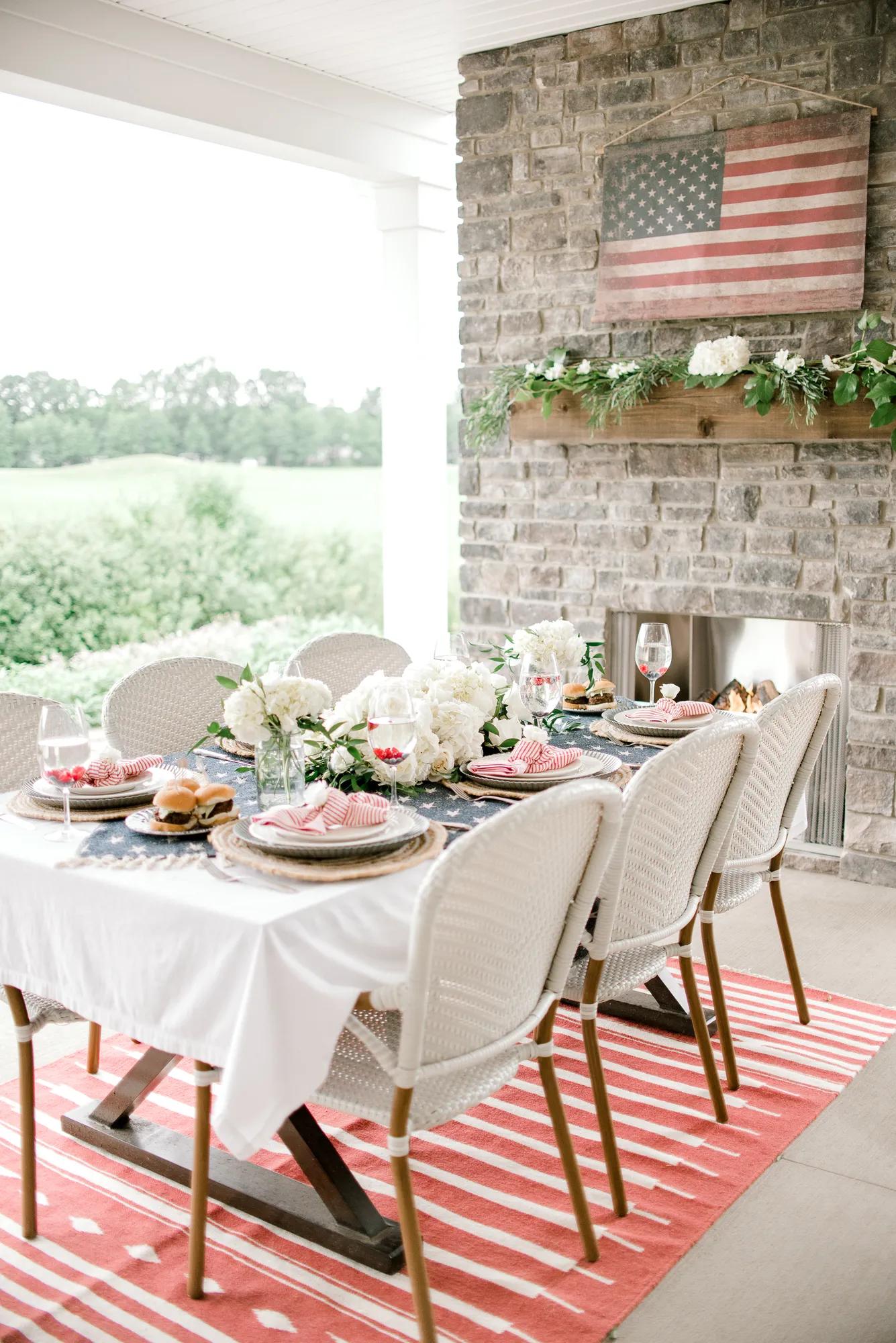 A beautiful patriotic USA table setting for a 4th of July celebration