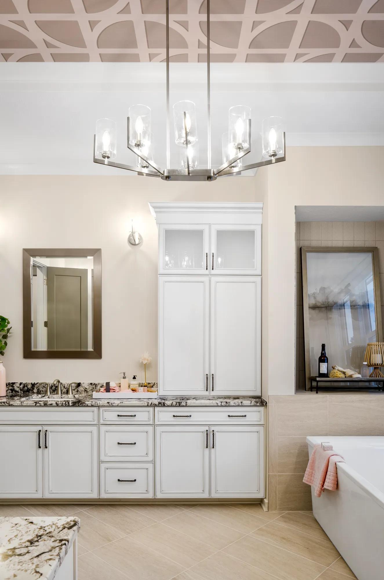 Primary Bath with chandelier