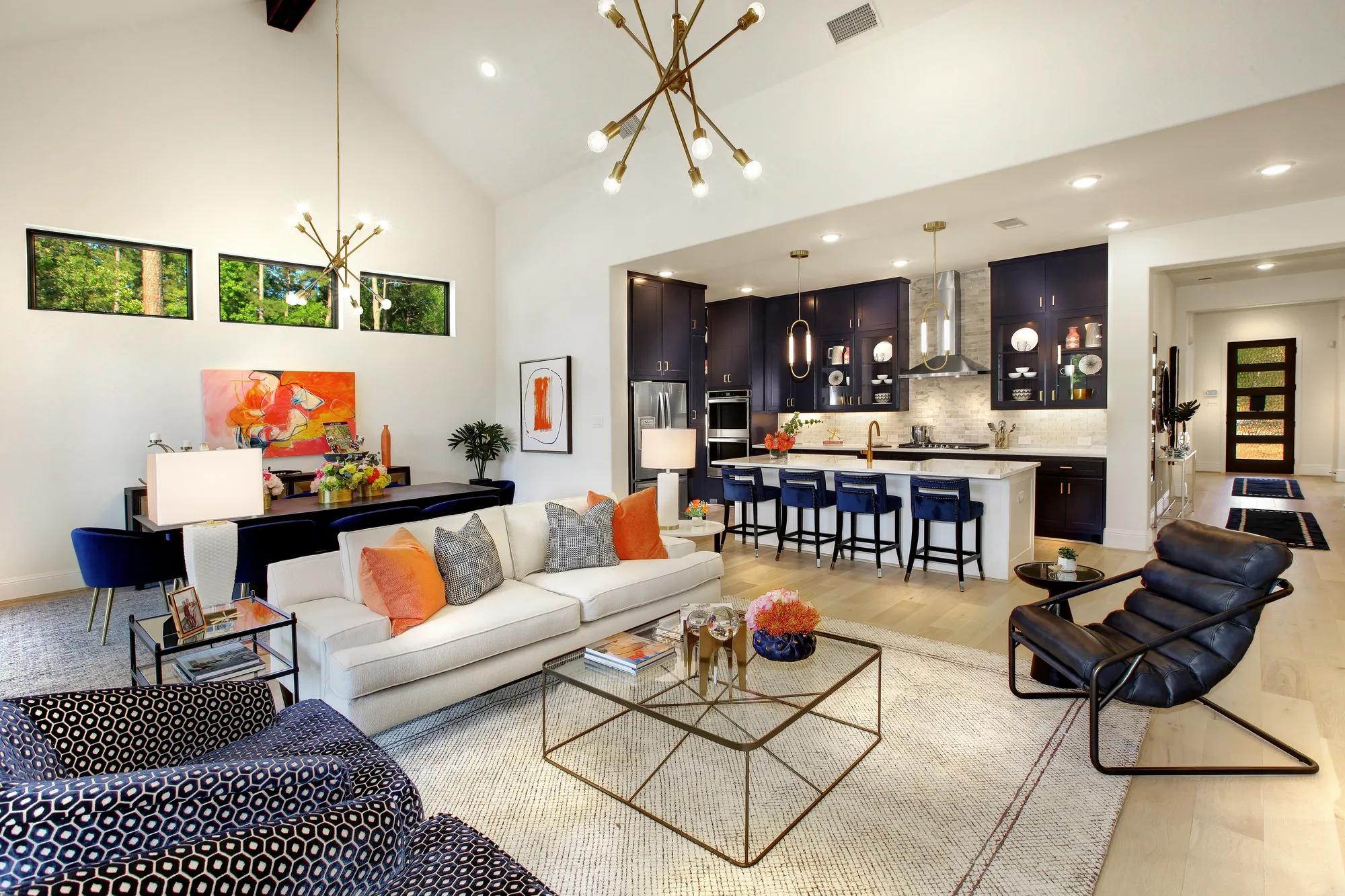 Family room with vaulted ceiling