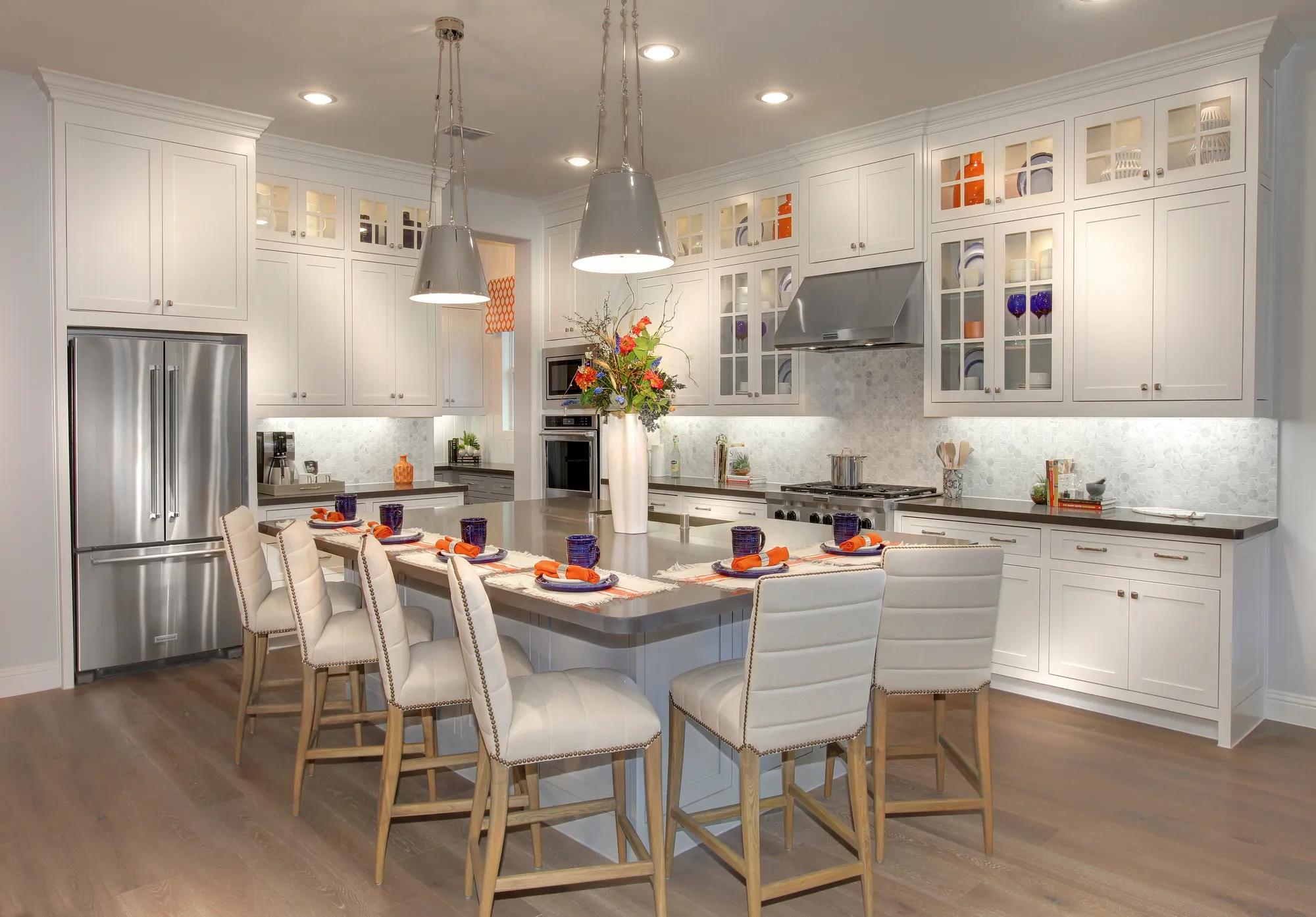 Kitchen with white cabinets and stainless steel appliances