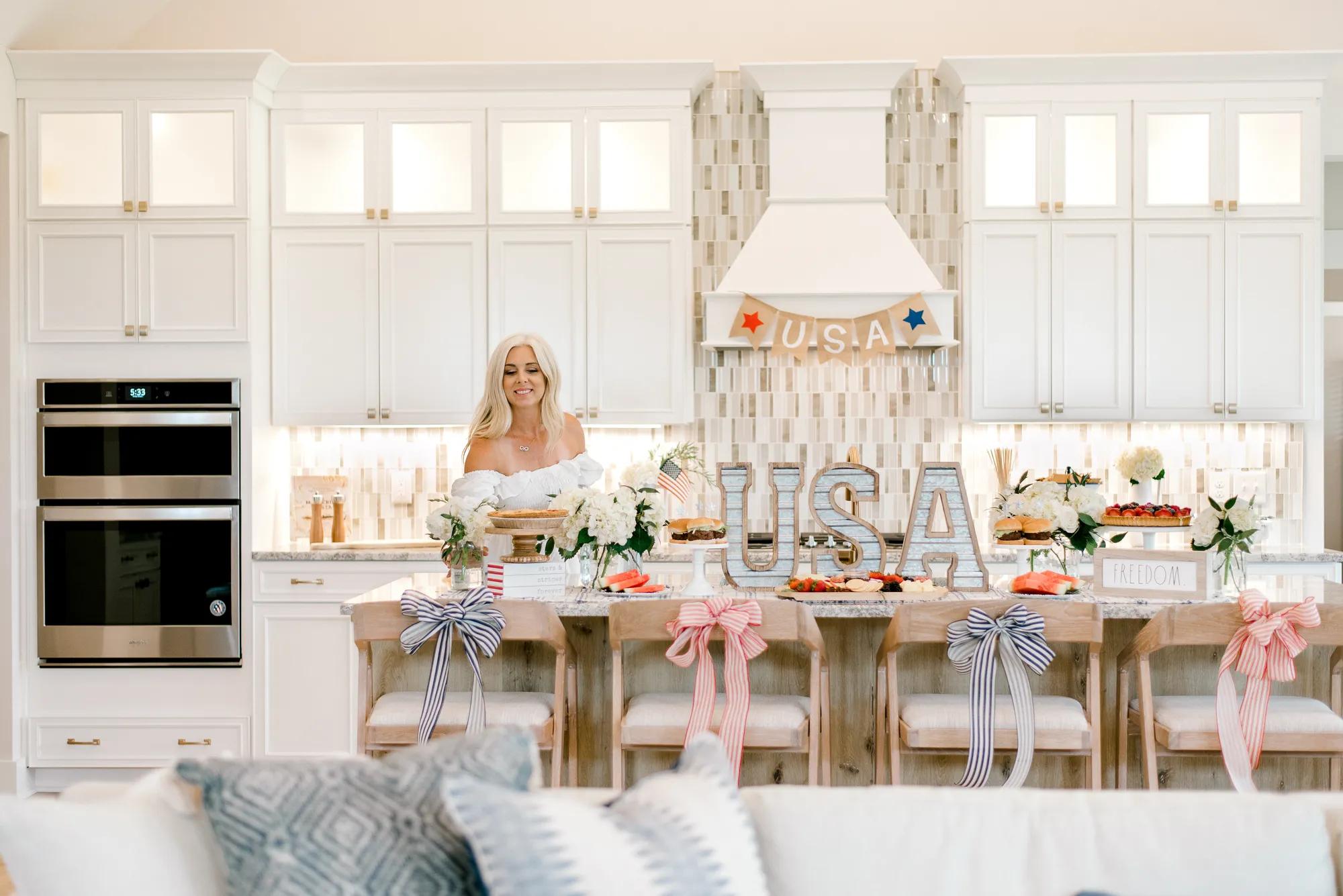 a beautiful kitchen decorated for the 4th of July