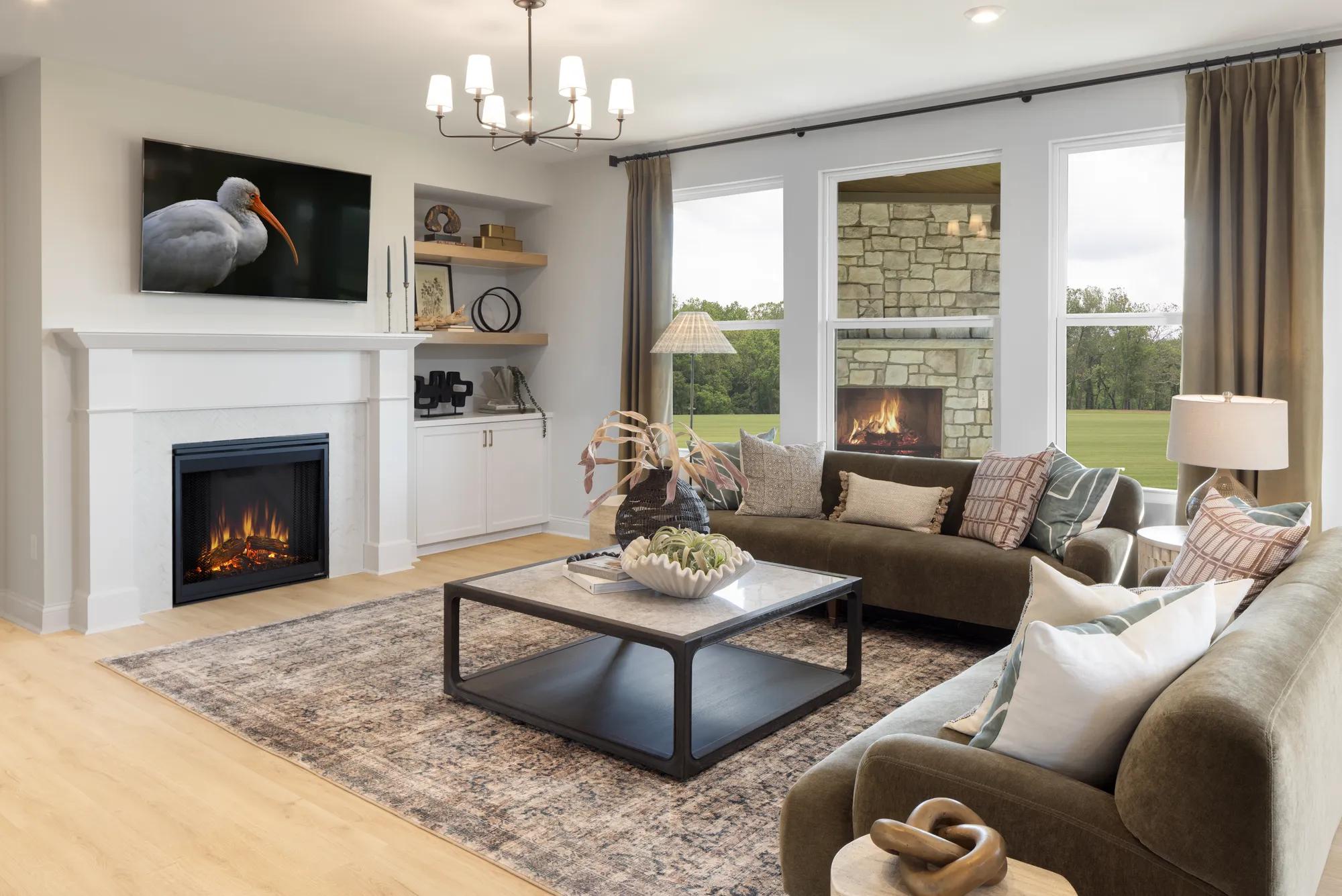 custom home family room with fireplace
