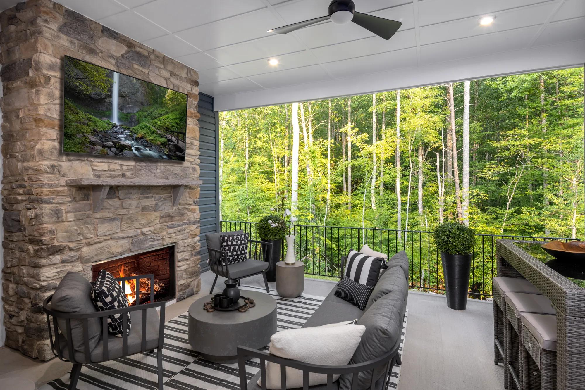 custom outdoor patio with fireplace