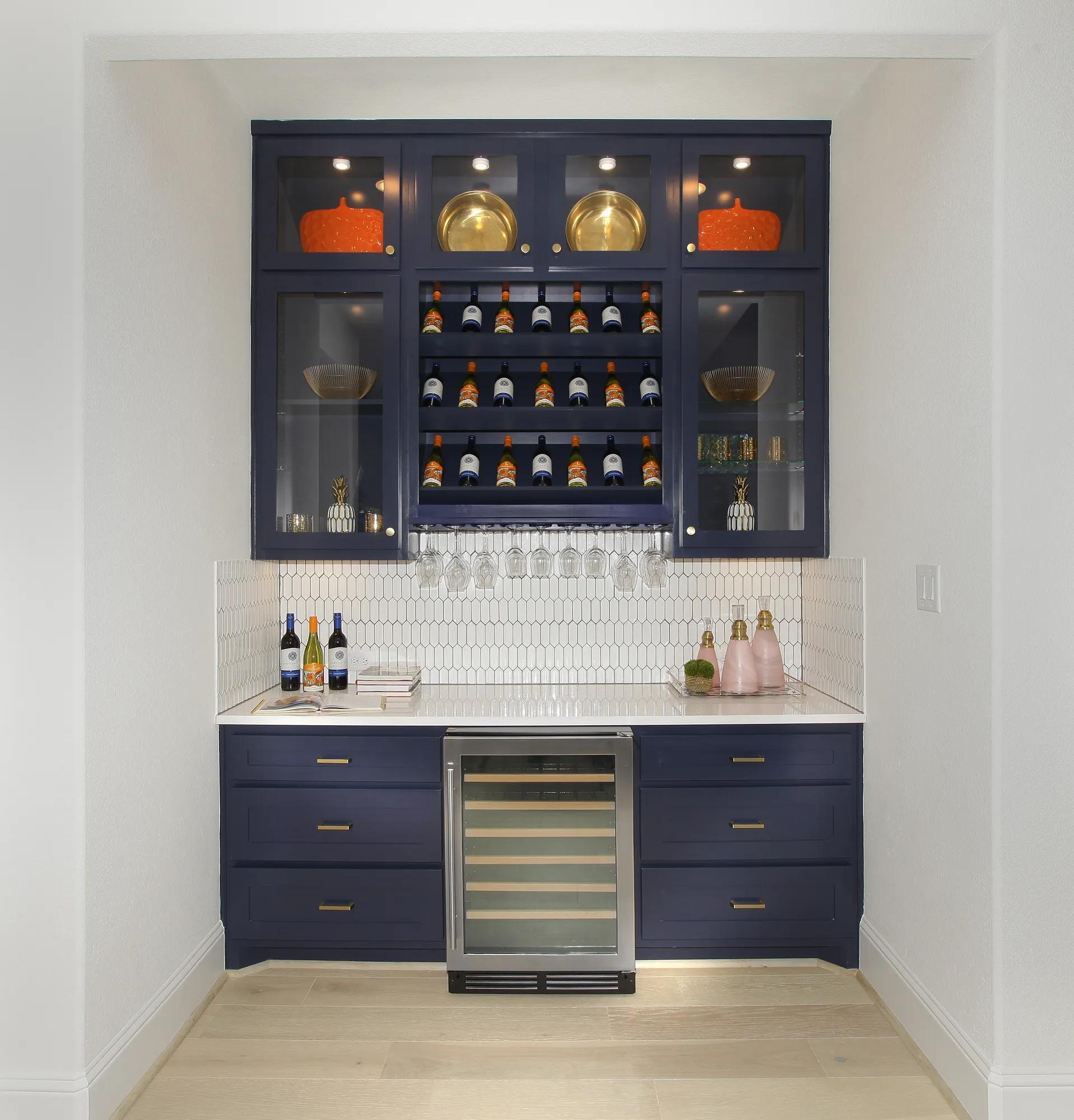 Wine bar with stainless steel refrigerator