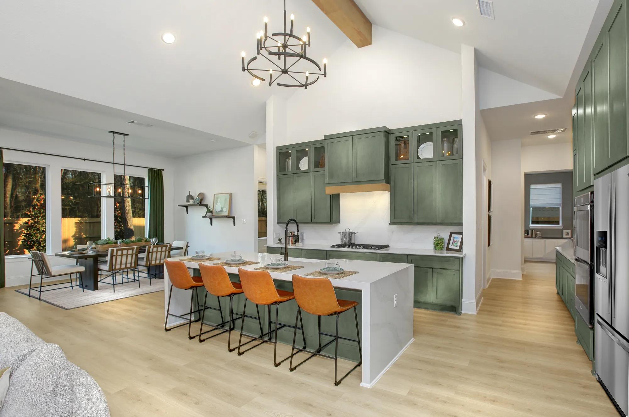 kitchen with green cabinets
