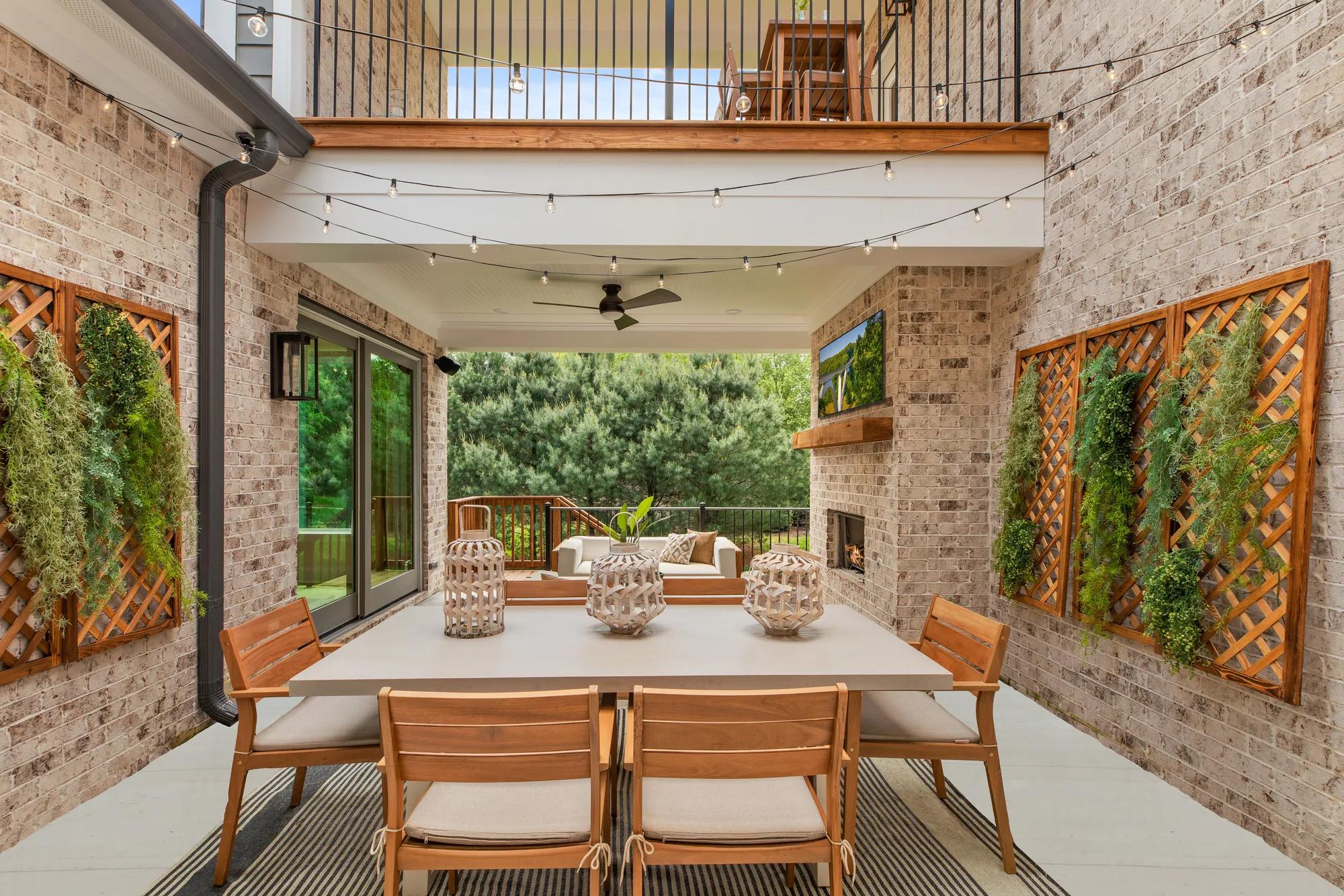 outdoor courtyard with a dining table