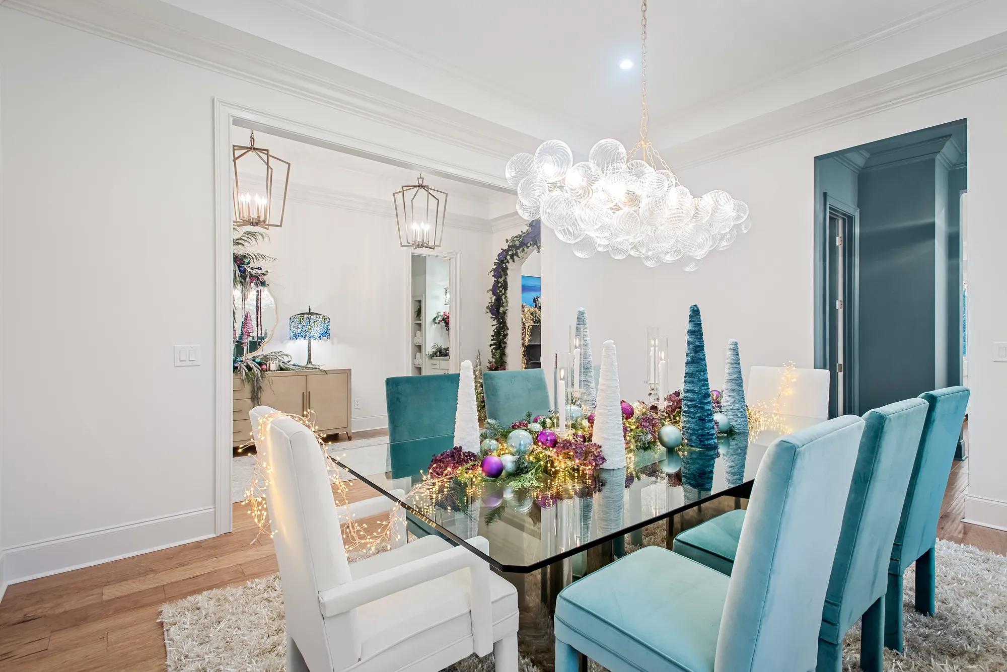 new home dining room with holiday table decor