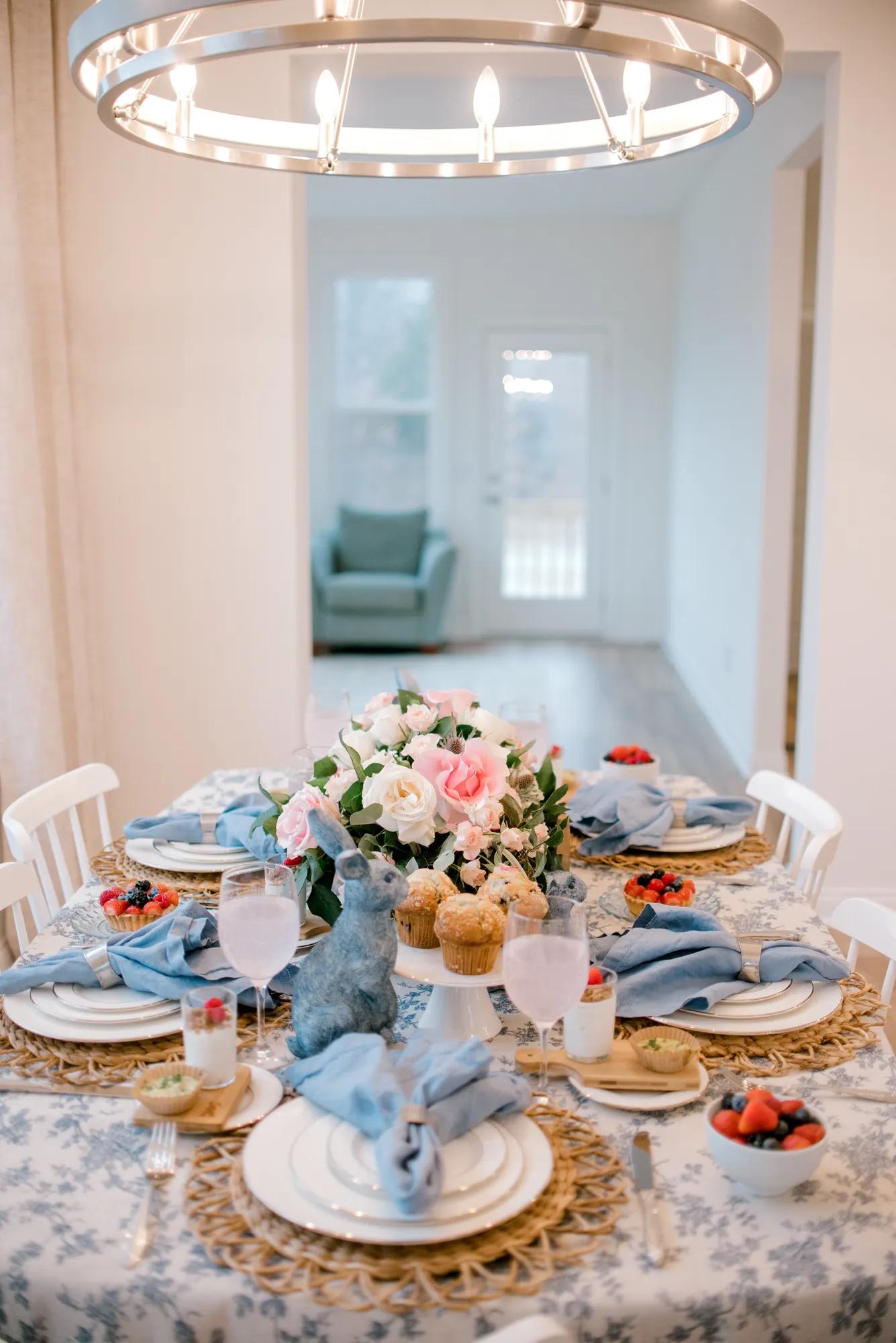 A beautifully decorated Easter place setting in a custom Drees Home