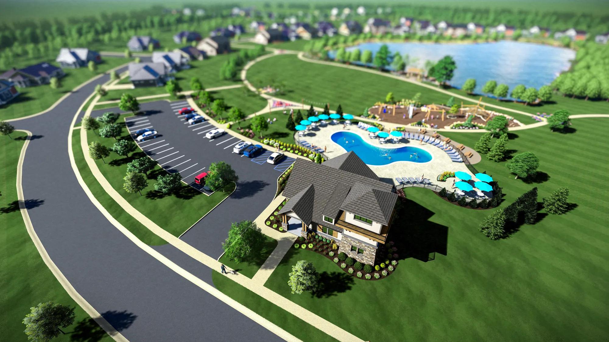 new home community pool house and pool