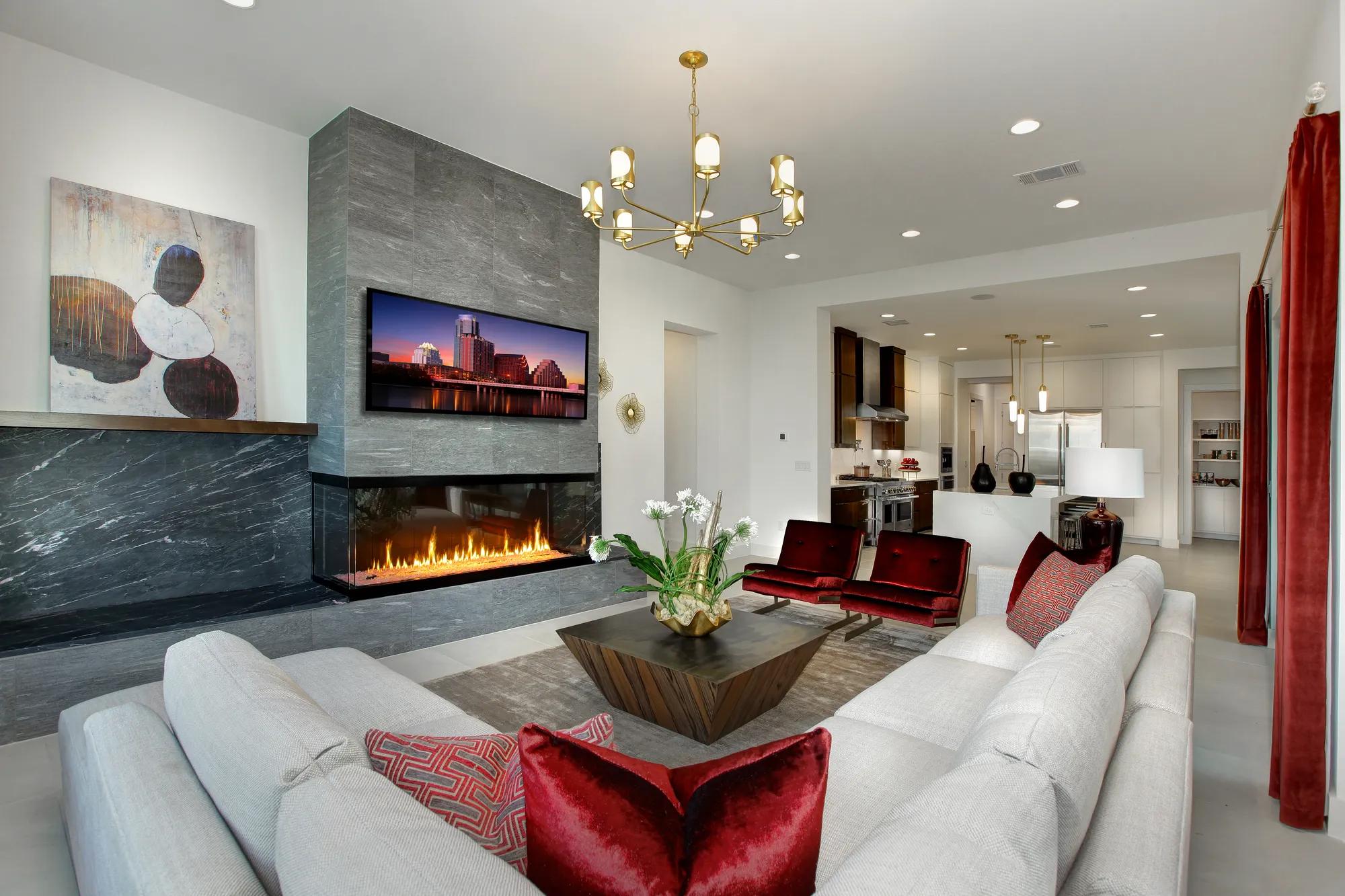 family room with contemporary fireplace