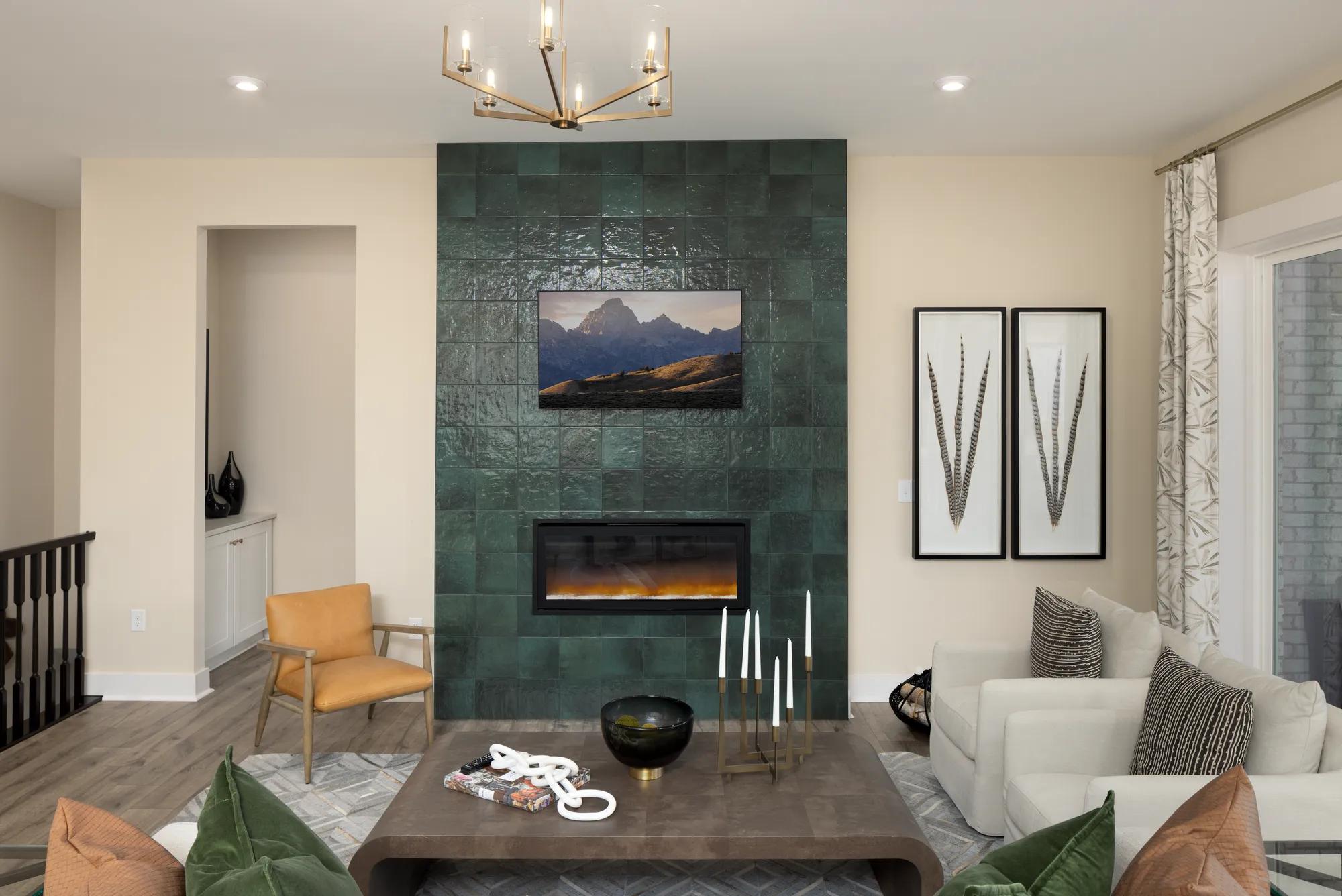 family room with contemporary fireplace