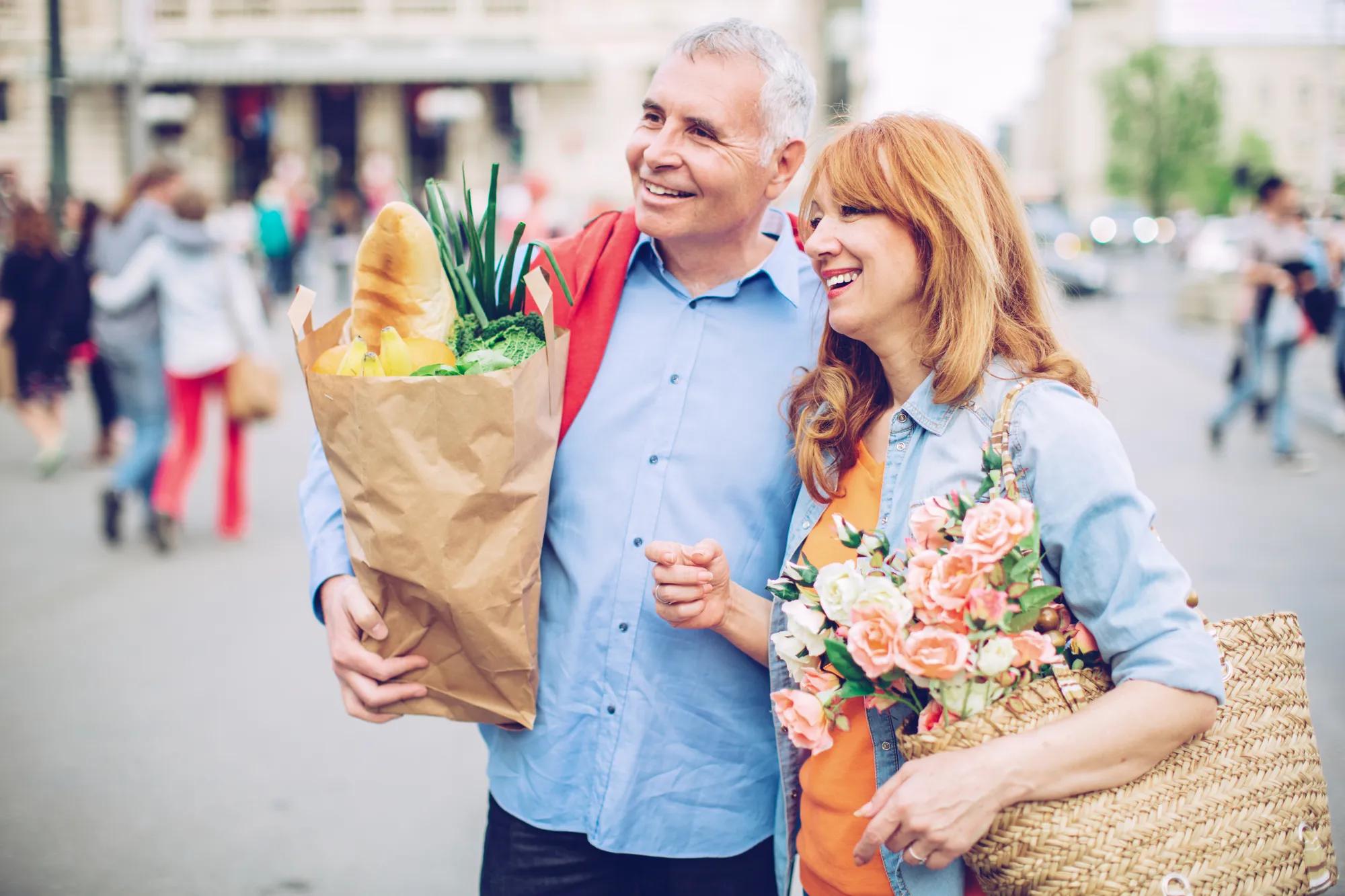 Couple shopping at market