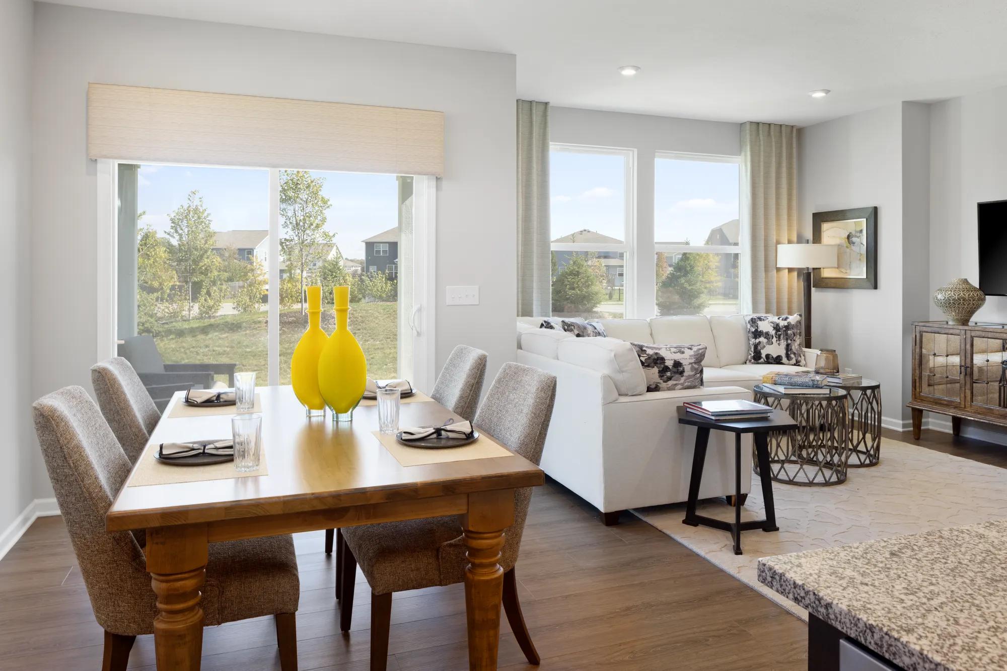 open concept dining and family rooms