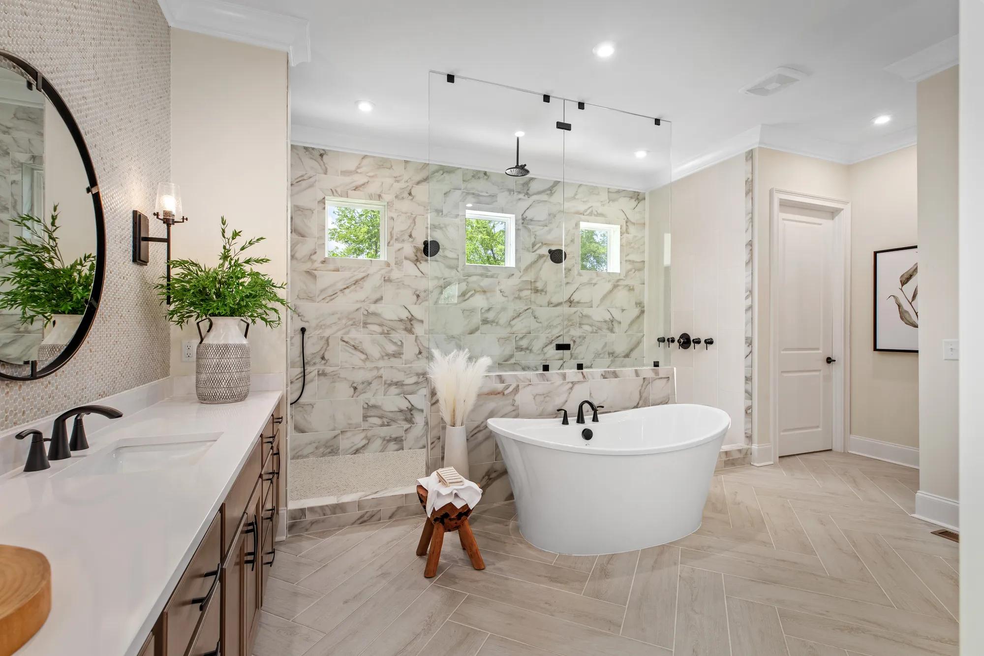 exquisite bath with freestanding tub