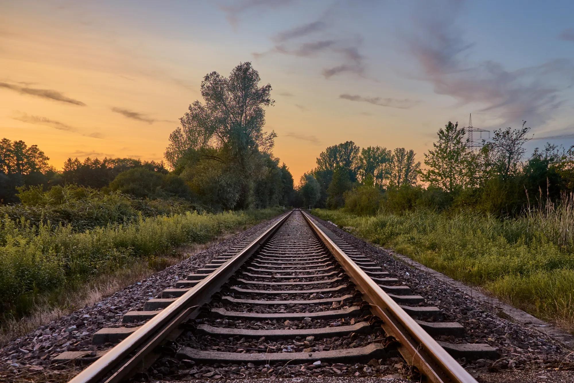 Railway tracks in rural landscape