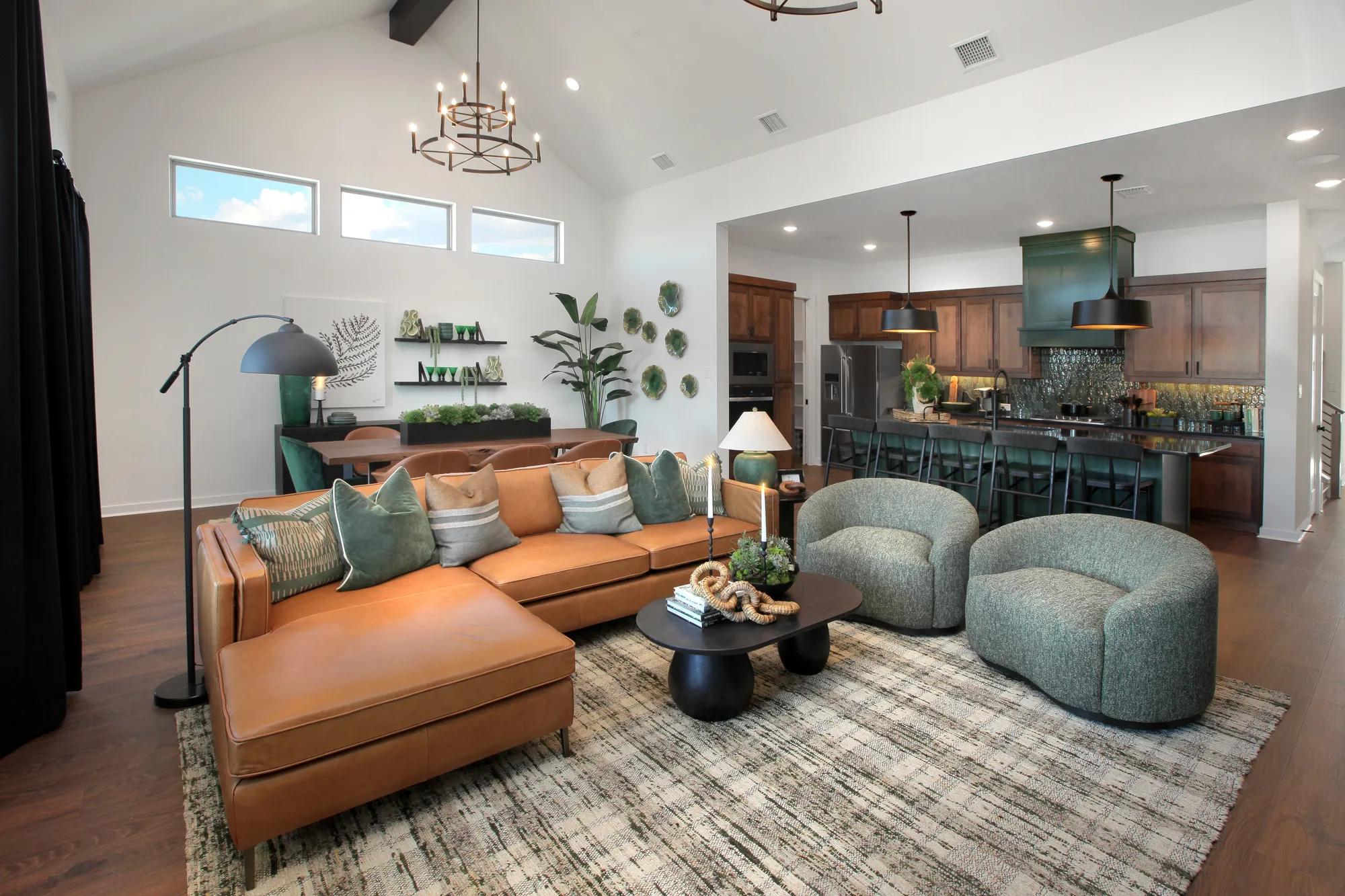 Drees home family room with vaulted ceiling