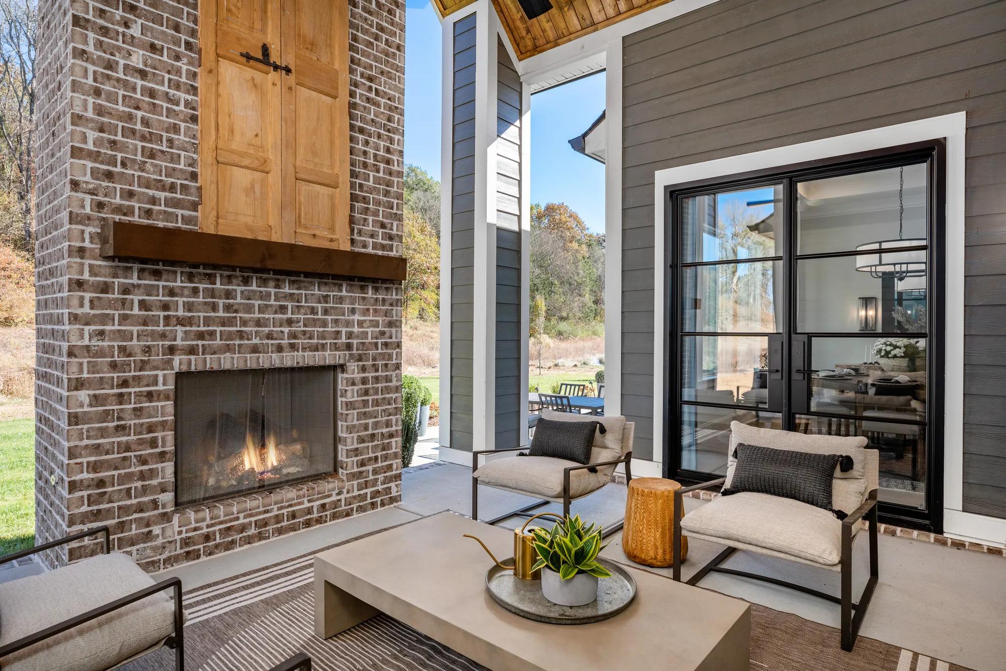outdoor living area with fireplace