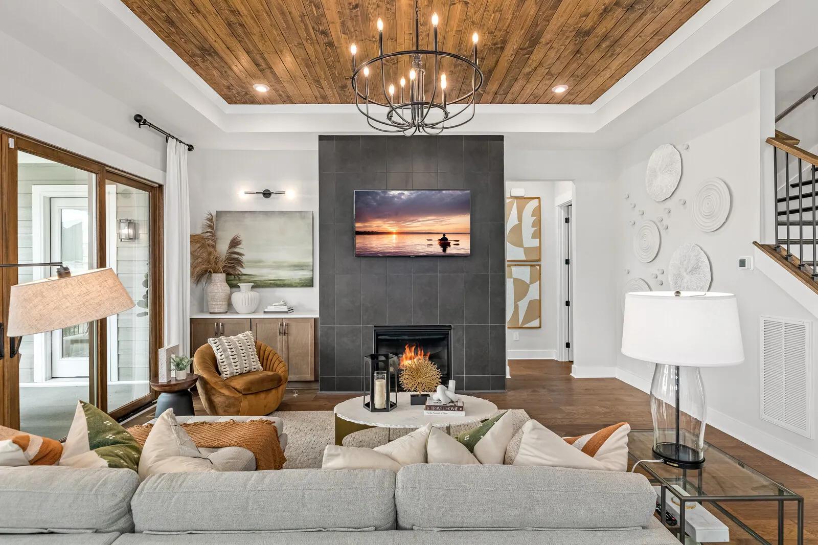 custom family room with fireplace