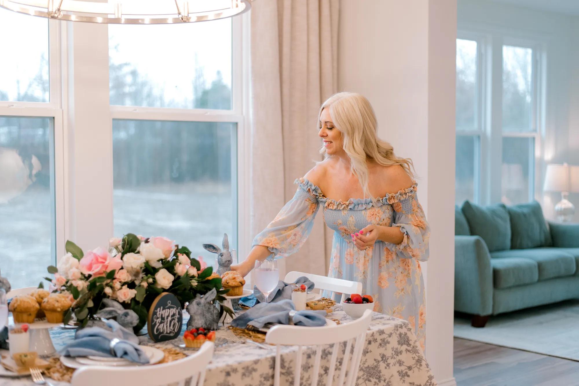 A beautifully decorated Easter place setting in a custom Drees Home