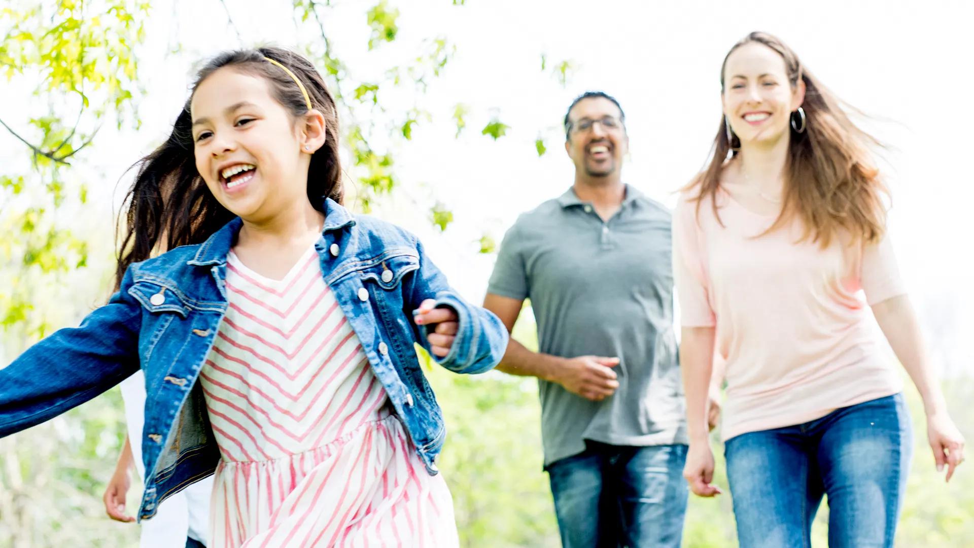 Family on walk outside