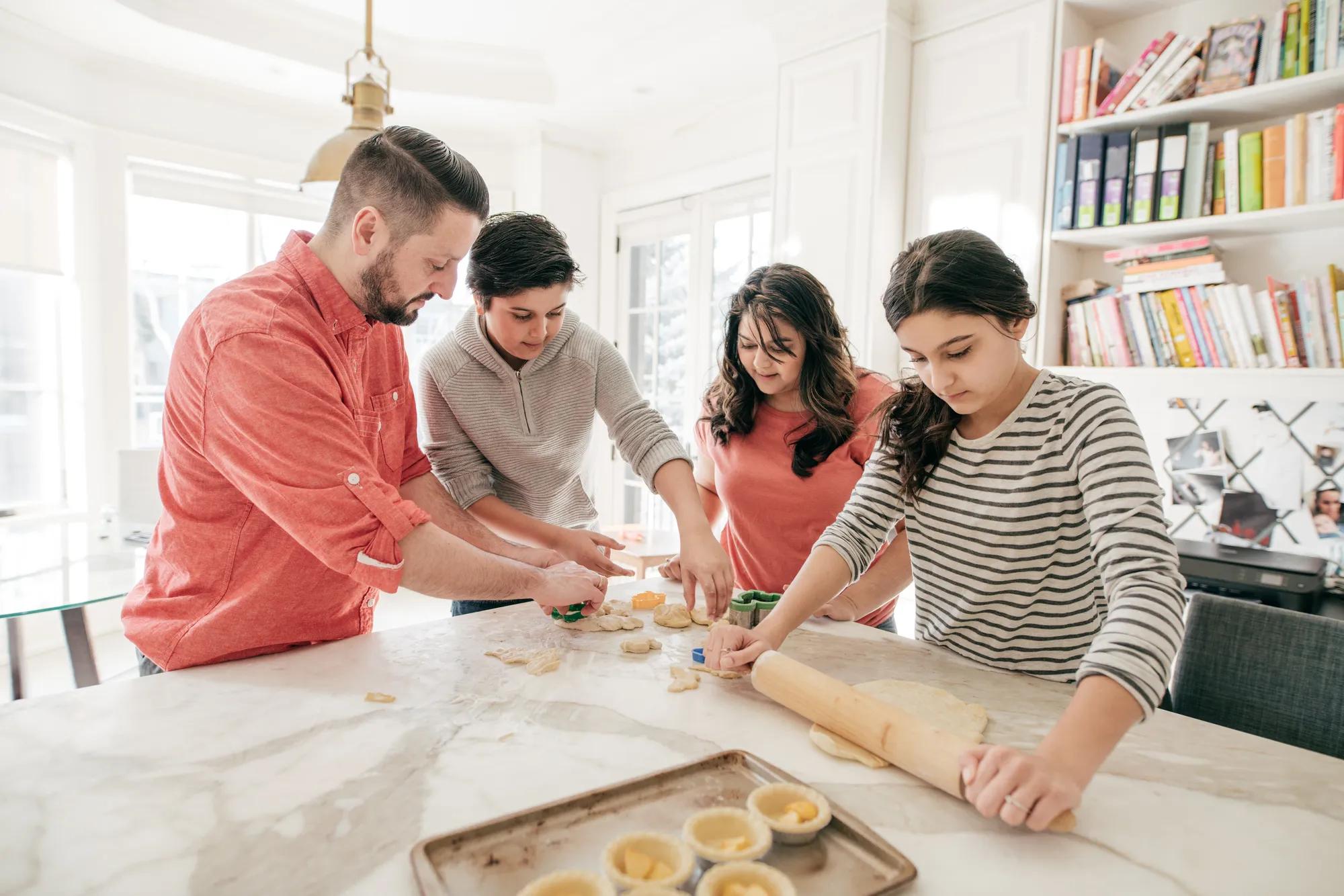 Family baking in their new kitchen