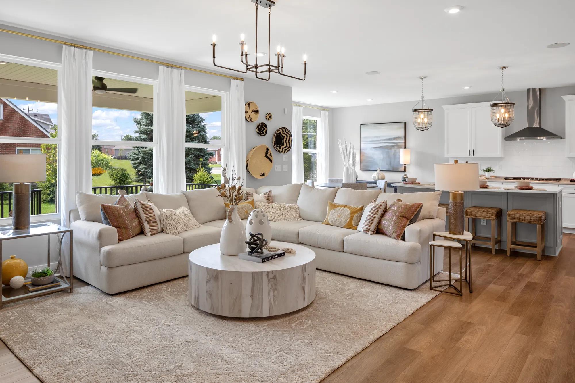 family room open to kitchen