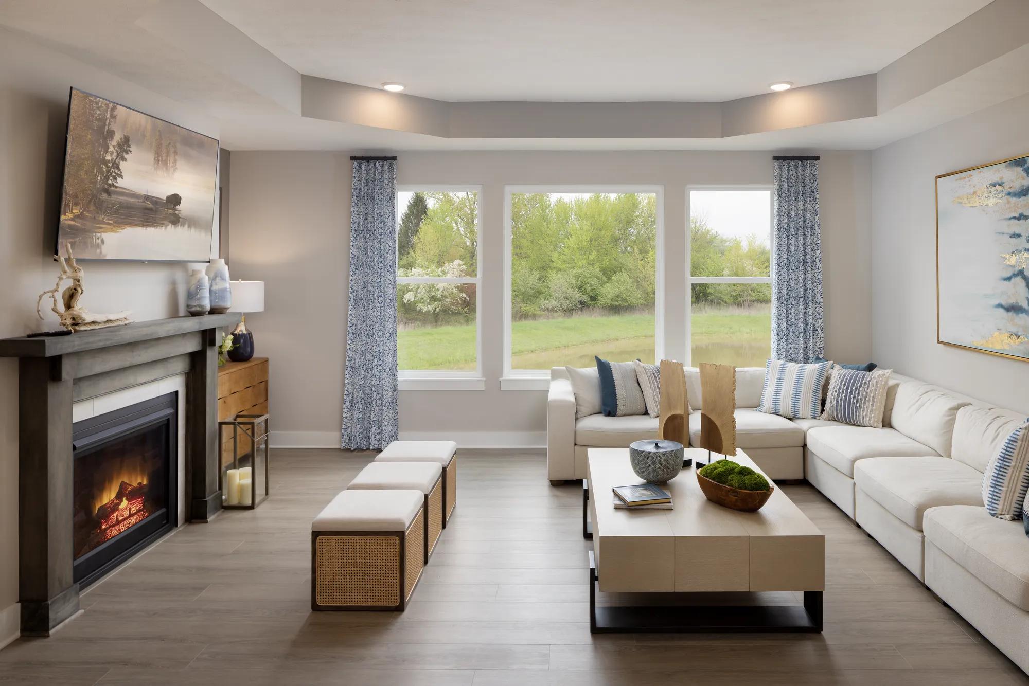 custom family room with fireplace