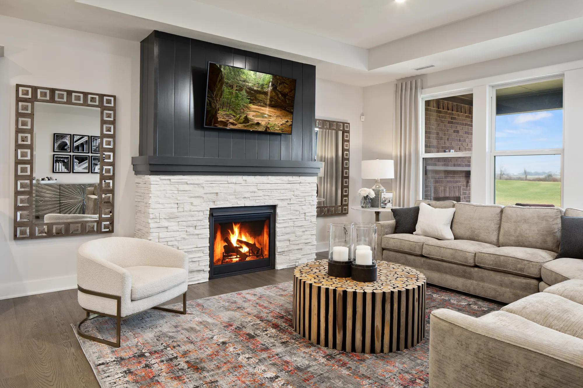 family room with fireplace
