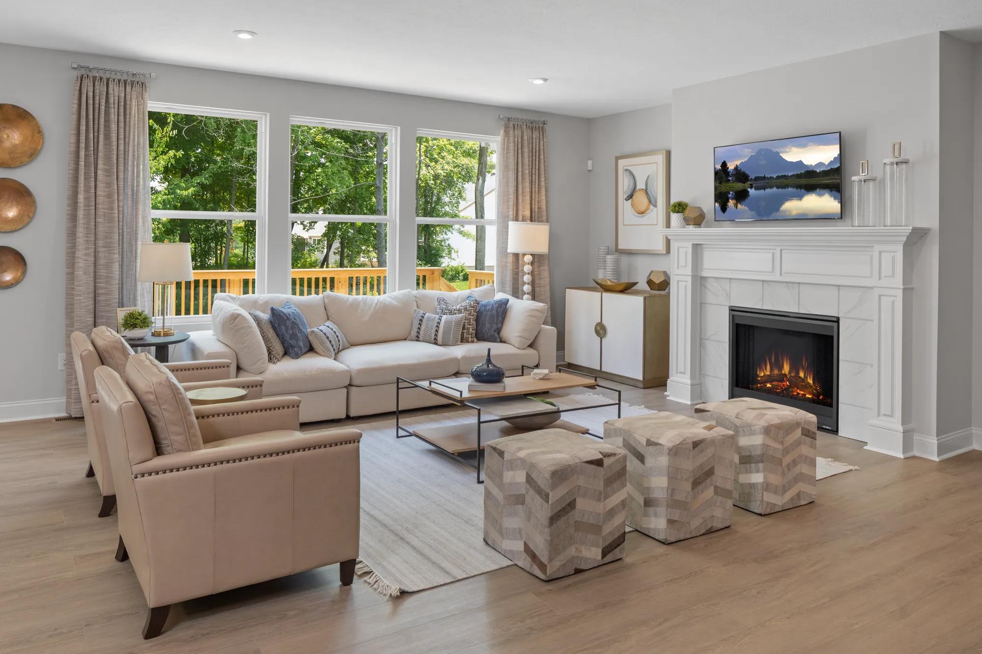family room with cozy fireplace