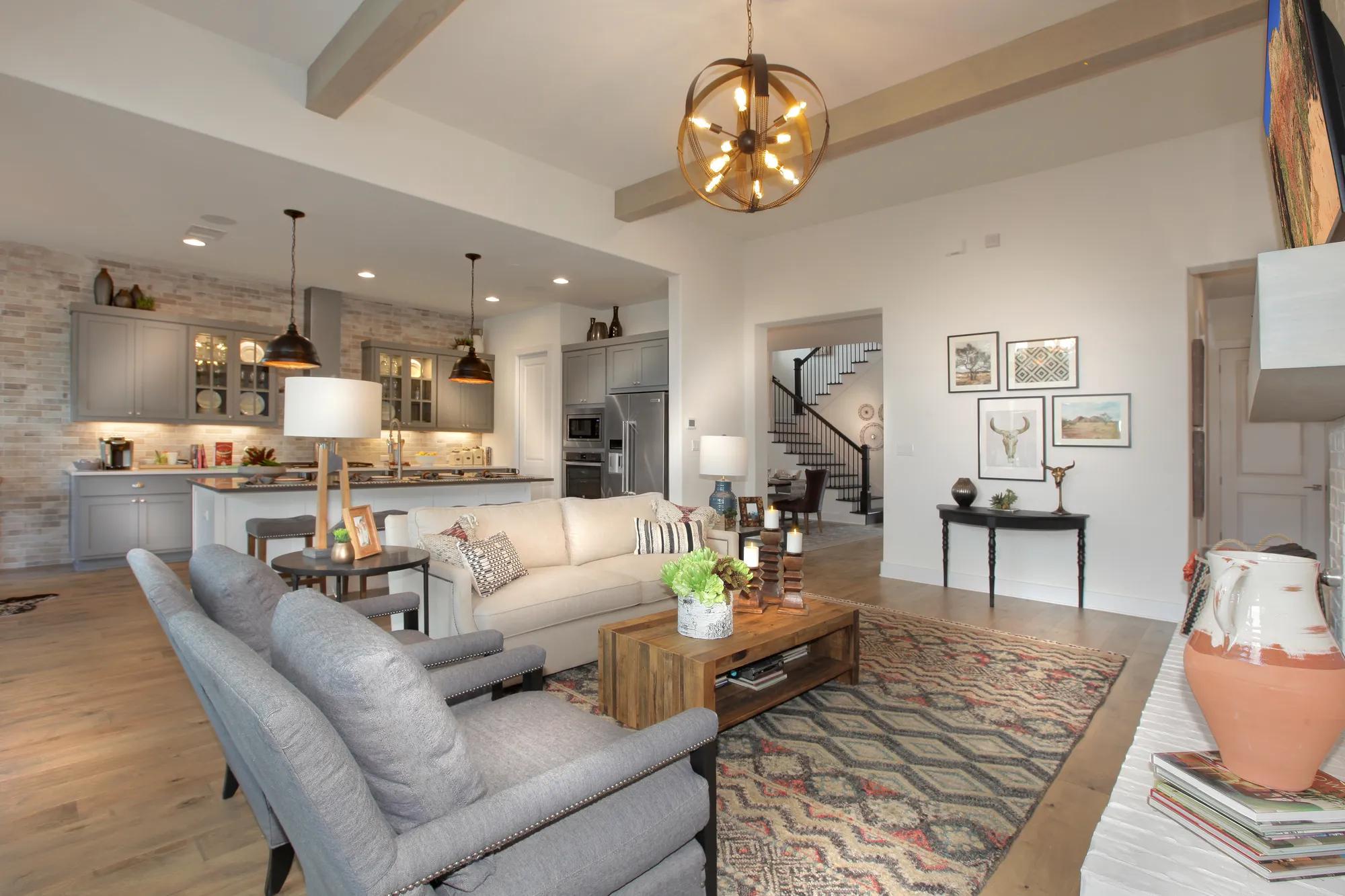 Family room with wide-plank hardwood floor
