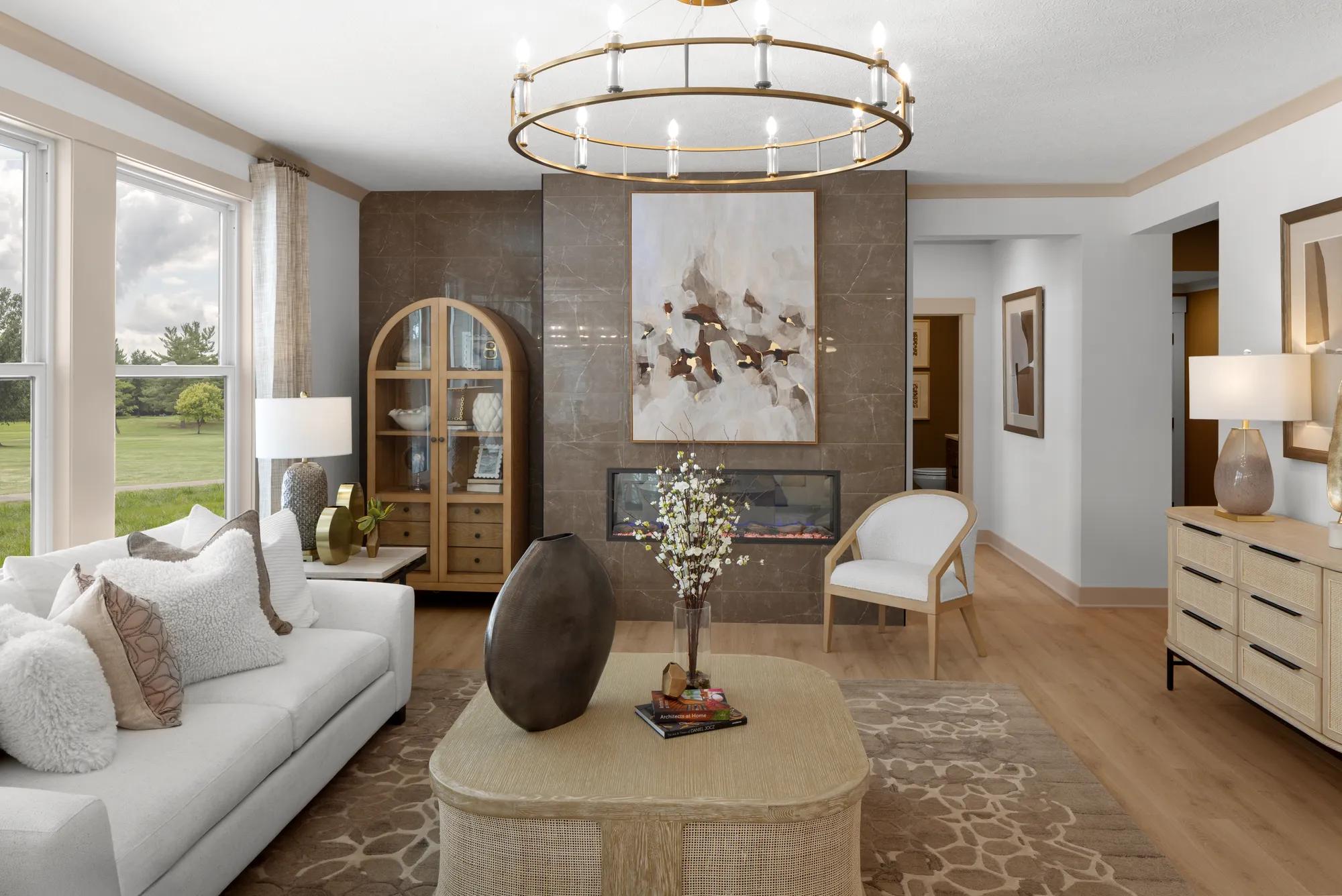 custom home family room with fireplace