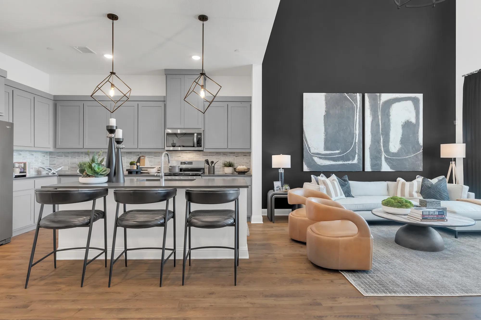 Open floor plan townhome kitchen and living room