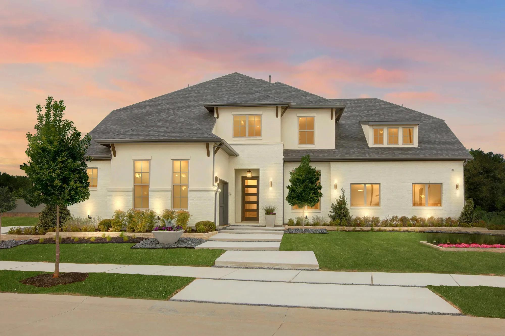 Custom home sunset exterior
