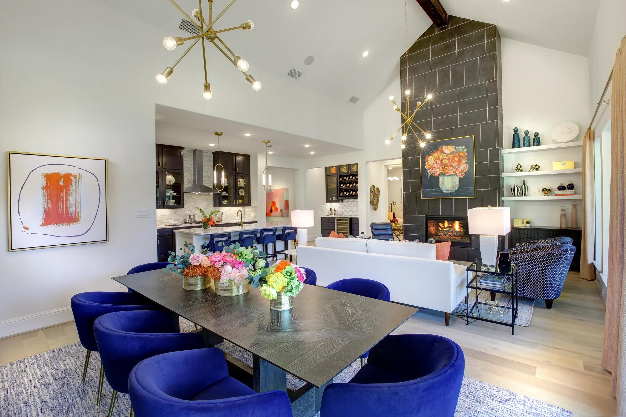 Dining room with vaulted ceiling